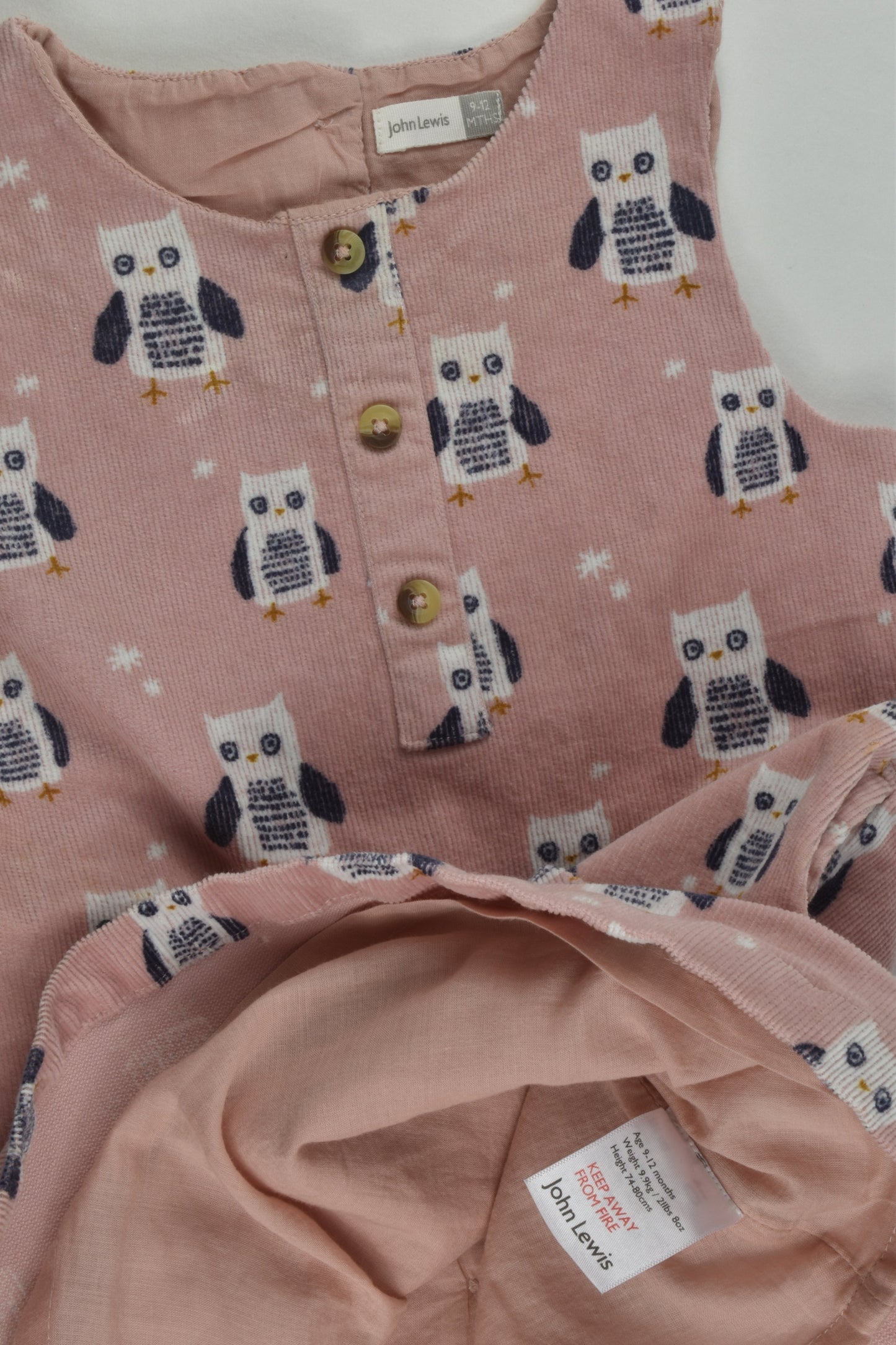 John Lewis Size 0 (9-12 months) Lined Owld Cord Dress
