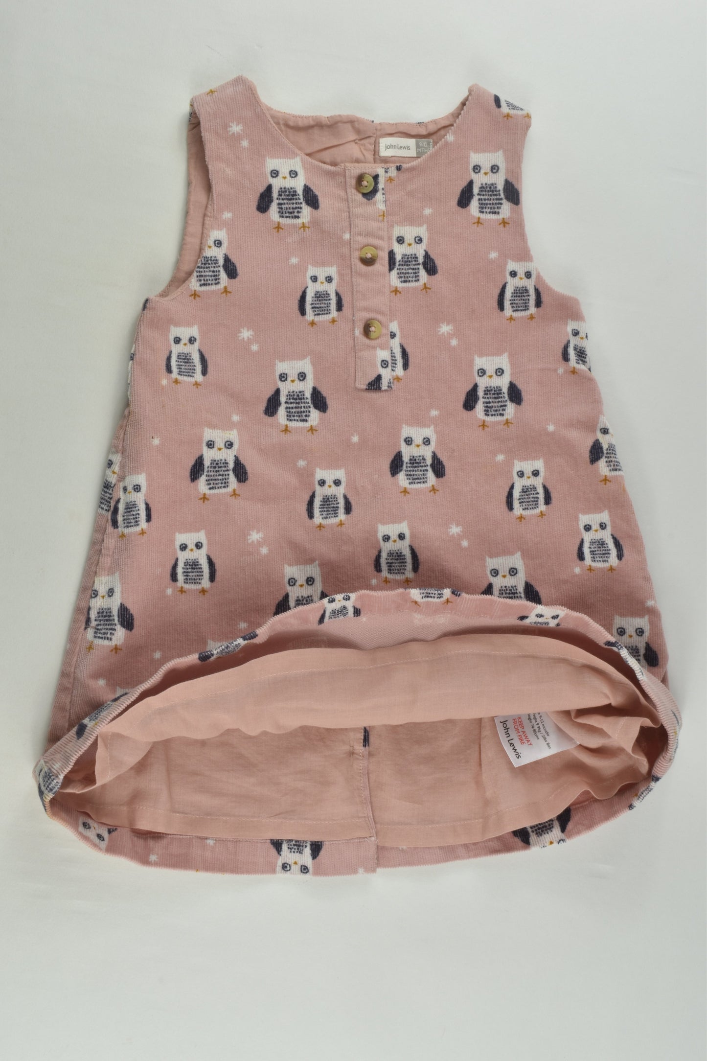 John Lewis Size 0 (9-12 months) Lined Owld Cord Dress