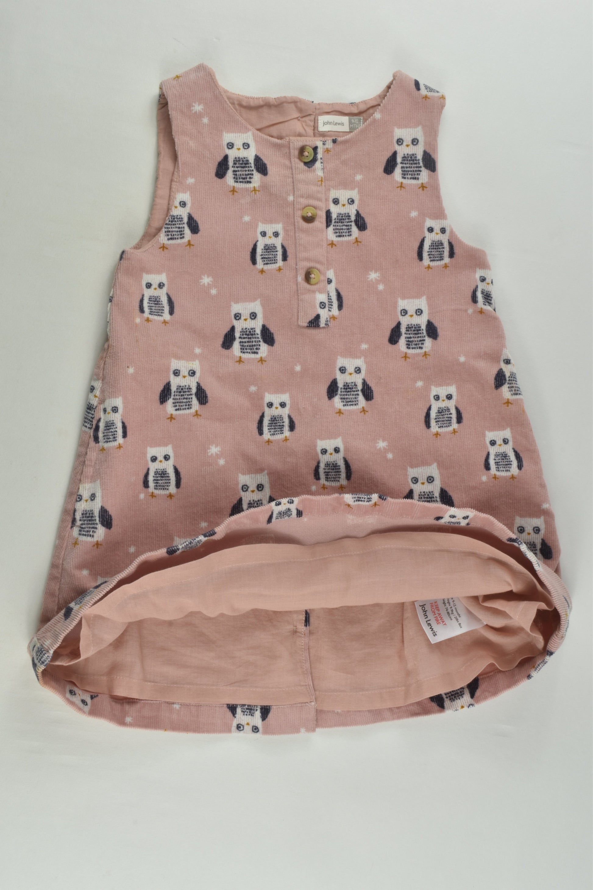 John Lewis Size 0 (9-12 months) Lined Owld Cord Dress