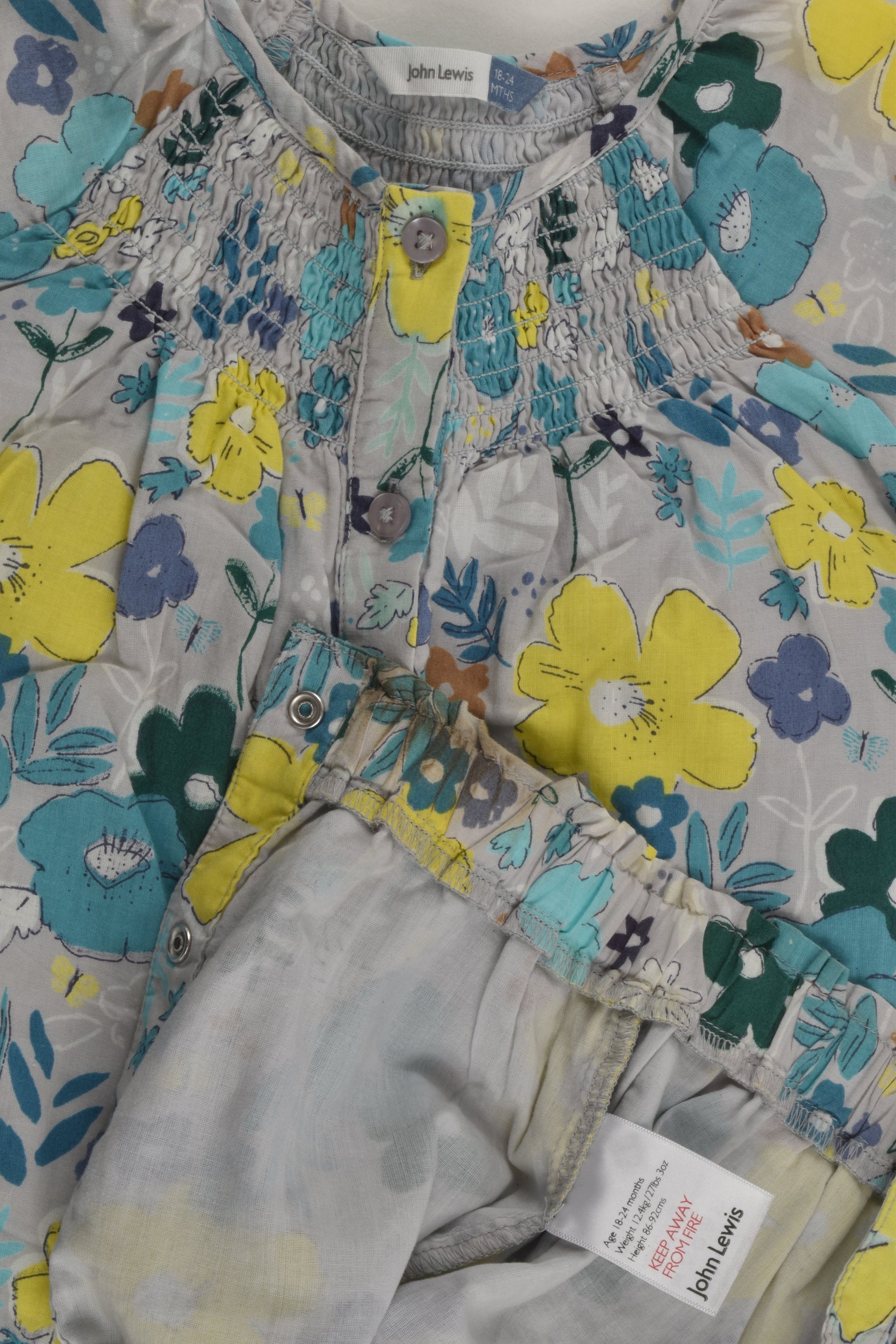 John Lewis Size 2 (168-24 months) Lined Floral Playsuit
