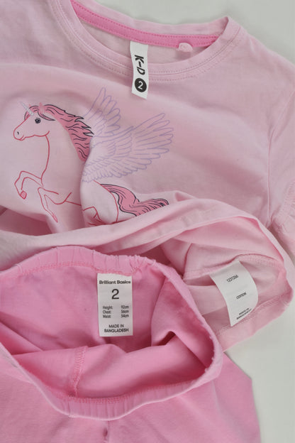 K-D Size 2 Unicorn T-shirt and Brilliant Basics 3/4 Leggings