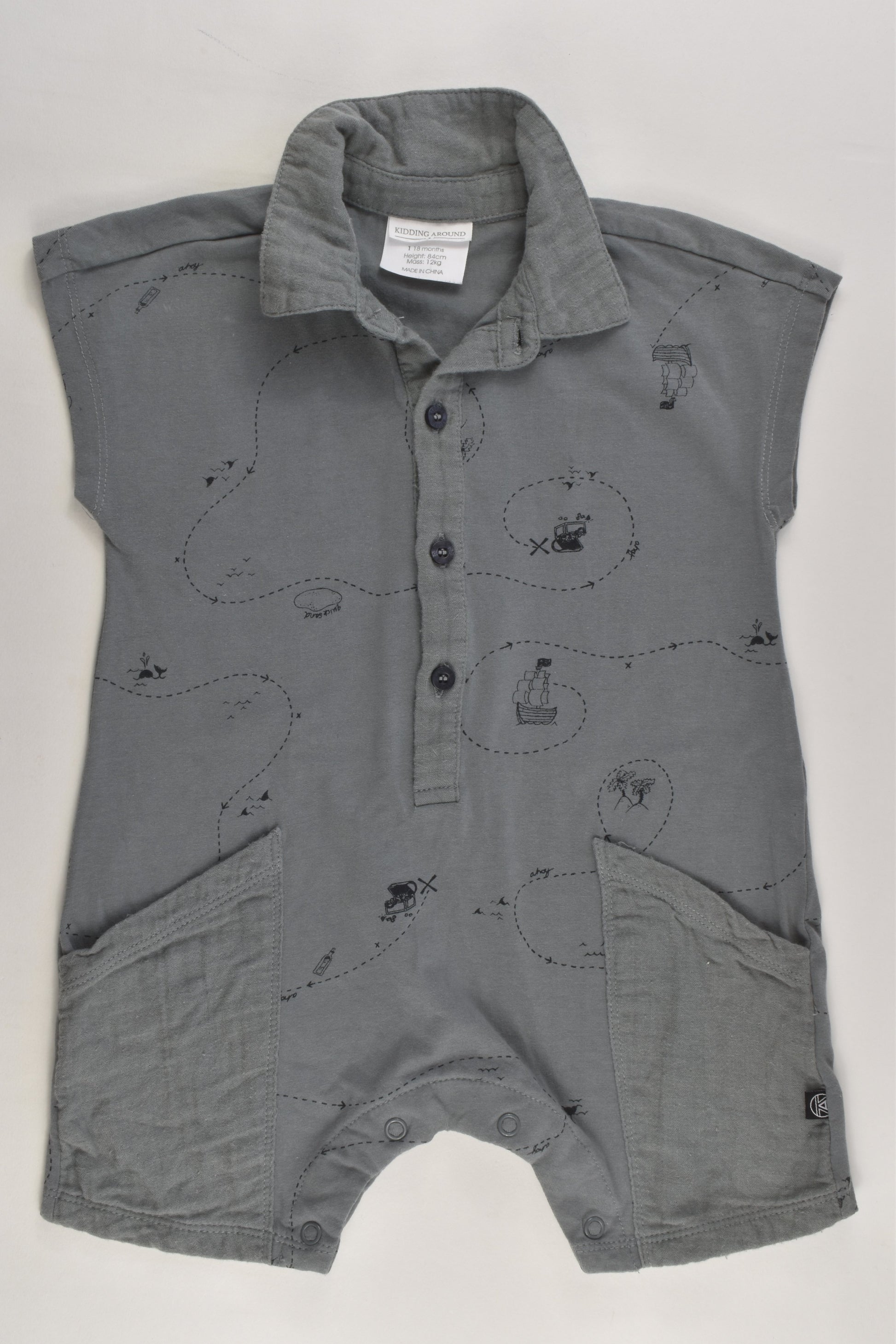 Kidding Around Size 1 (18 months) Treasure Map Short Romper
