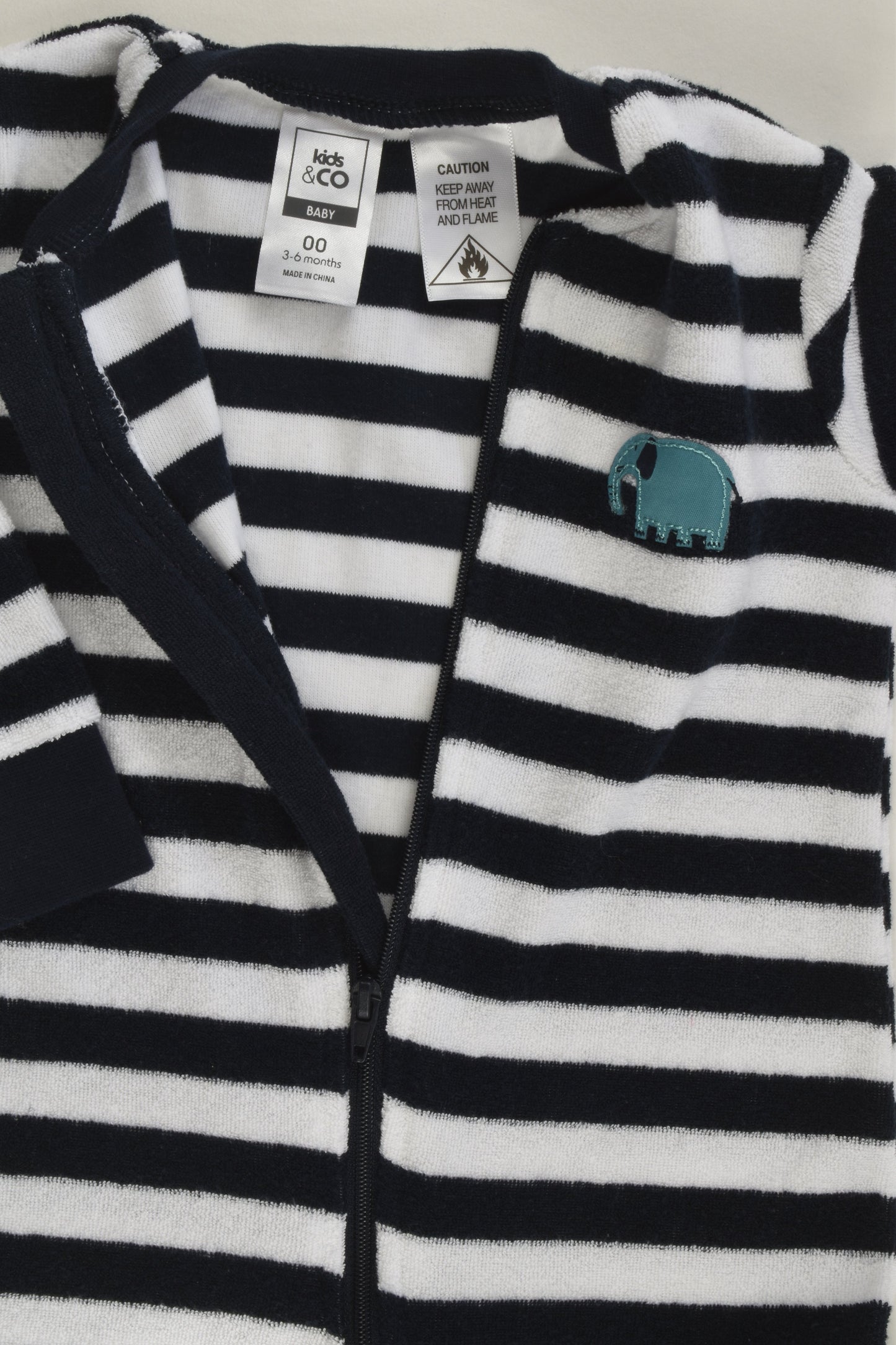 Kids & Co Size 00 Footed Striped Elephant Terry Romper