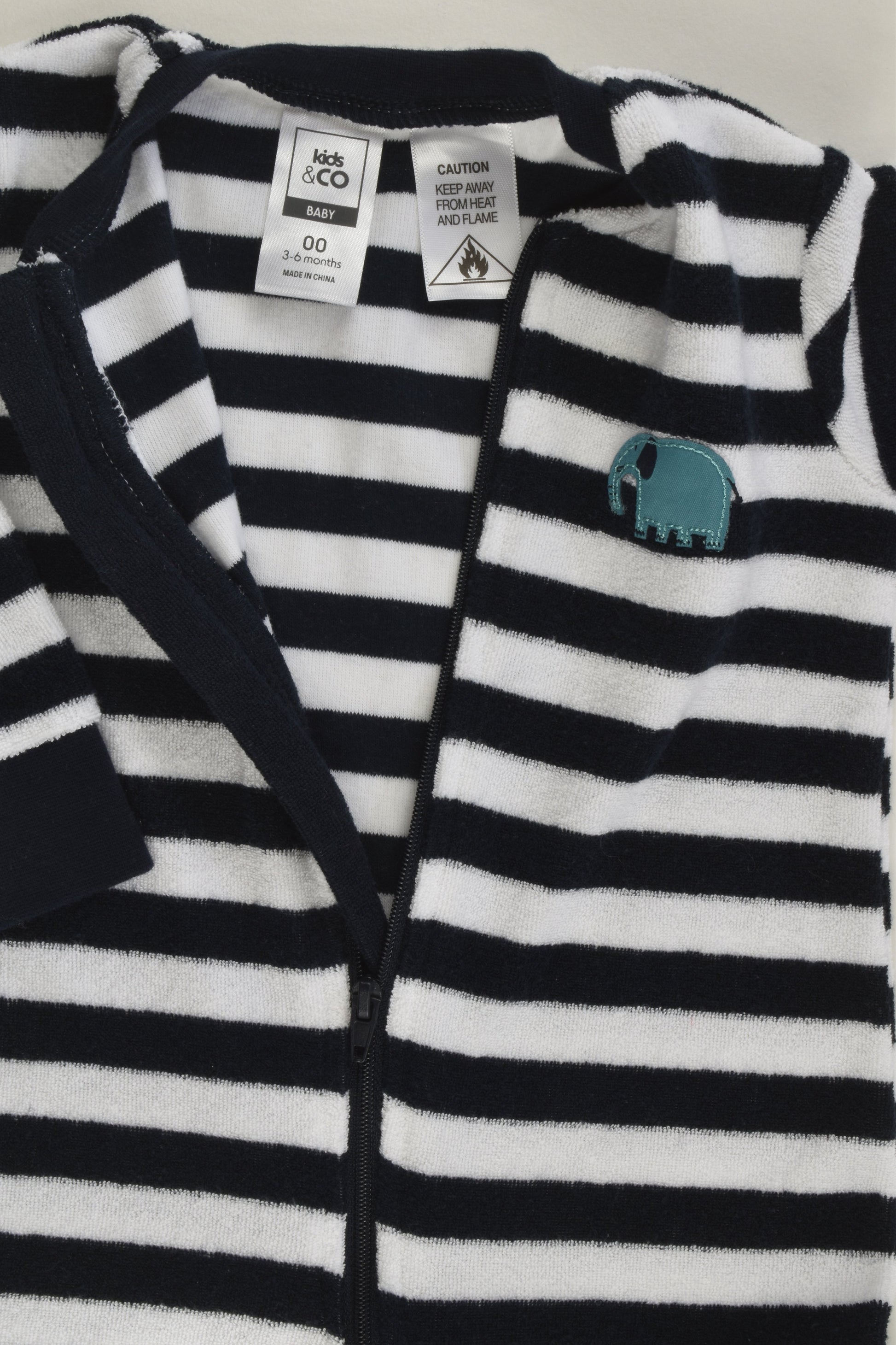 Kids & Co Size 00 Footed Striped Elephant Terry Romper