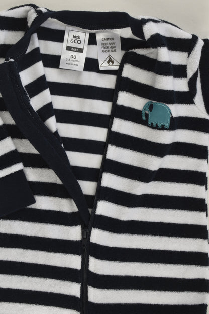 Kids & Co Size 00 Footed Striped Elephant Terry Romper