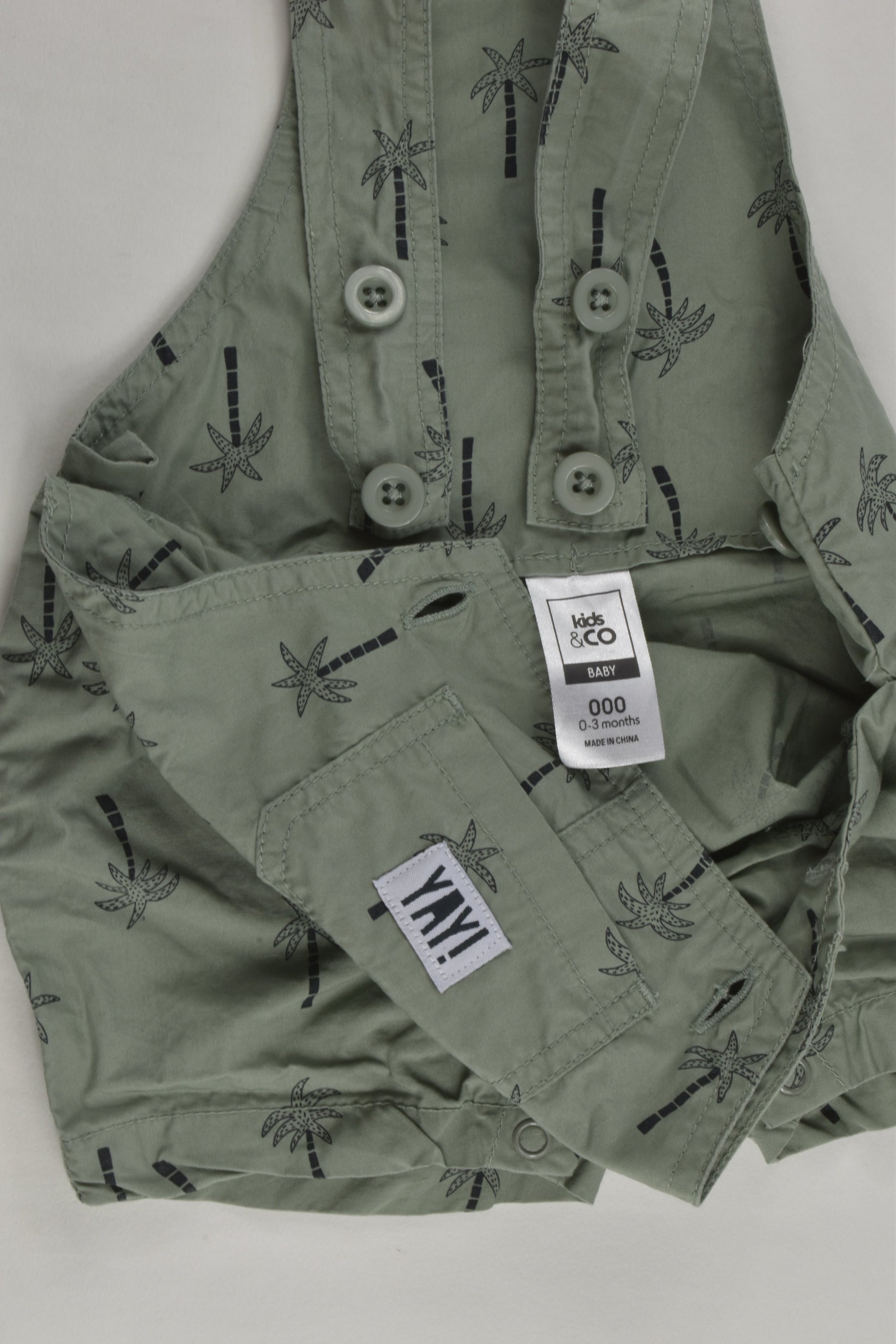 Kids & Co Size 000 Palm Trees Lightweight Short Overalls
