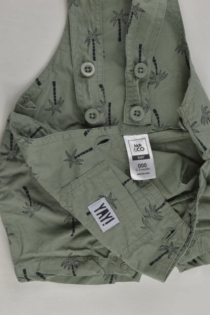 Kids & Co Size 000 Palm Trees Lightweight Short Overalls