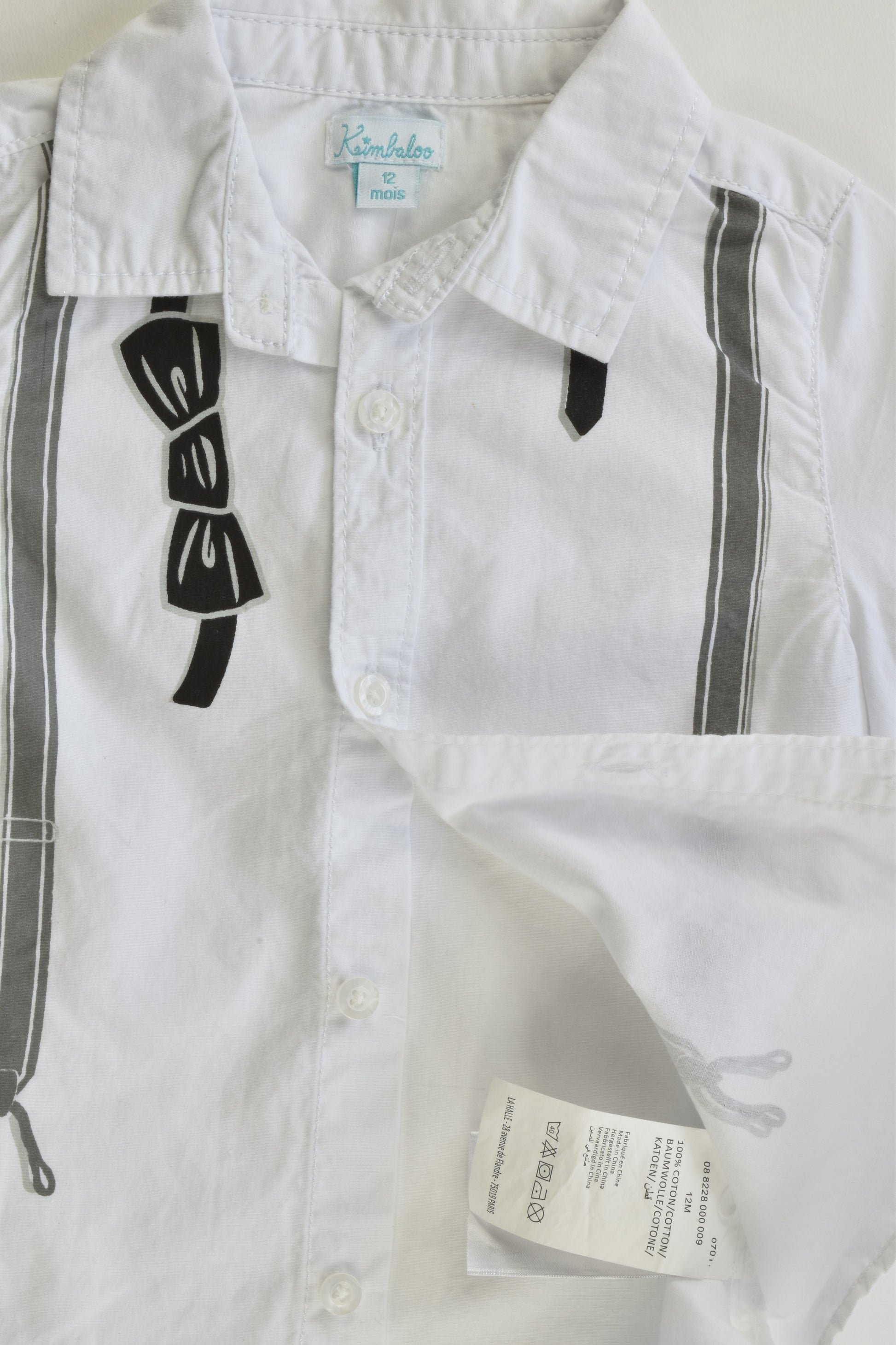 Kimbaloo (France) Size 1 (12 months) Suspenders and Bow Collared Shirt