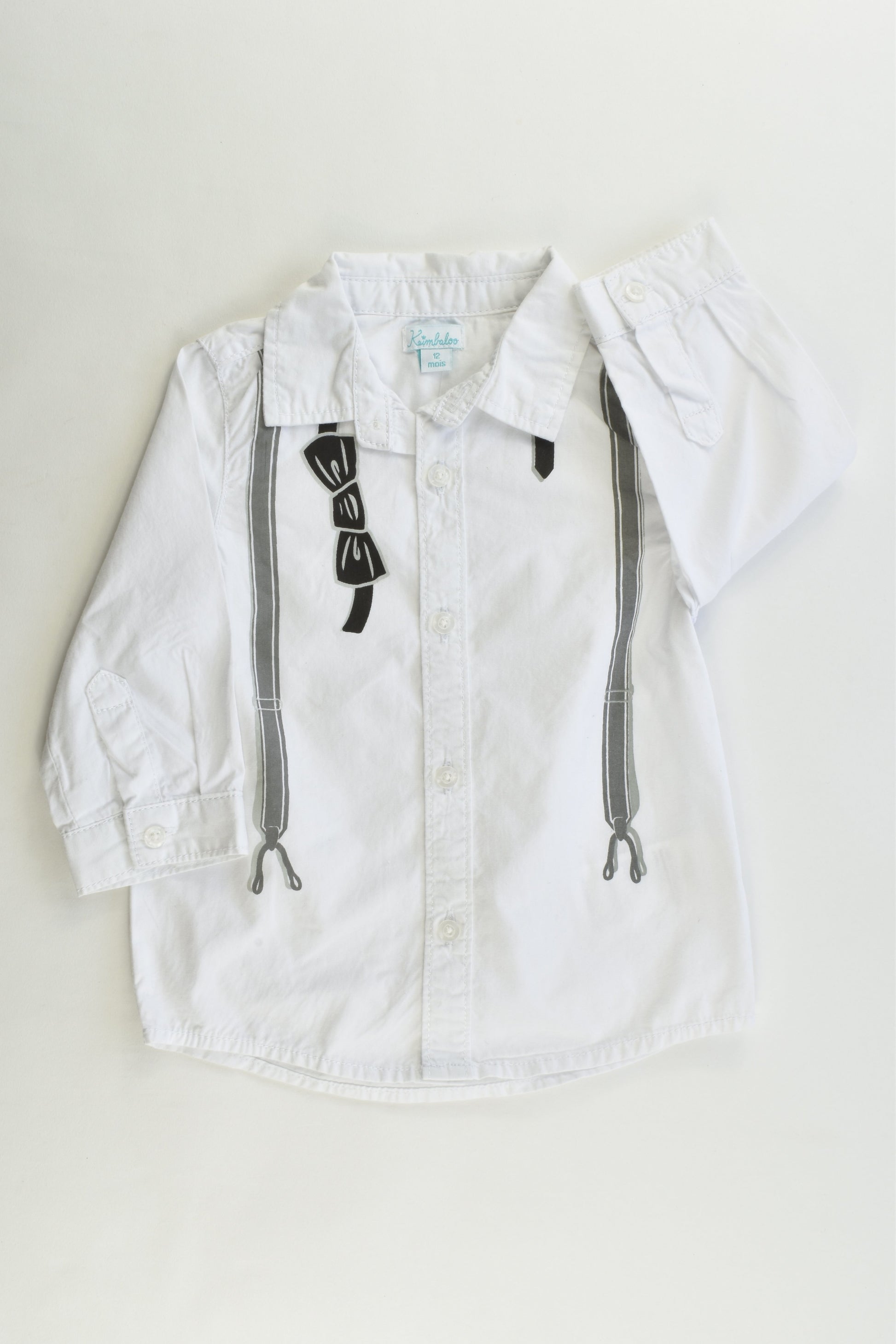 Kimbaloo (France) Size 1 (12 months) Suspenders and Bow Collared Shirt