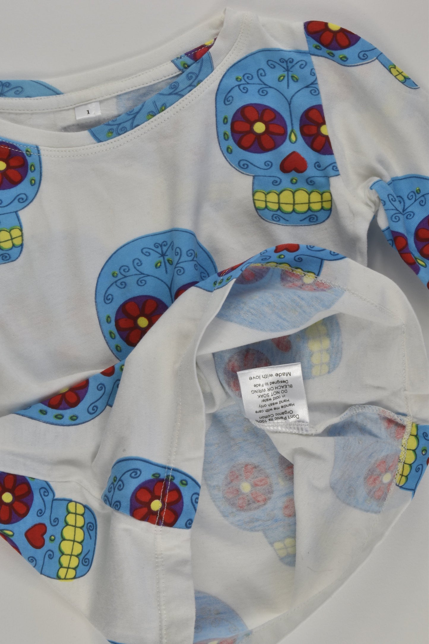 King Raja Organics Size 1 Rose Skulls Top