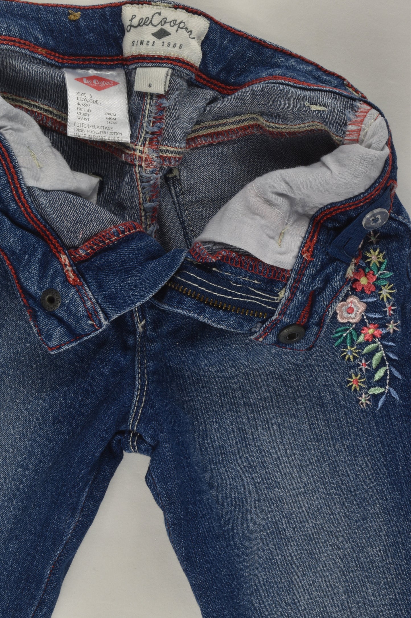 Lee Cooper Size 6 Floral Embroidery Denim Pants