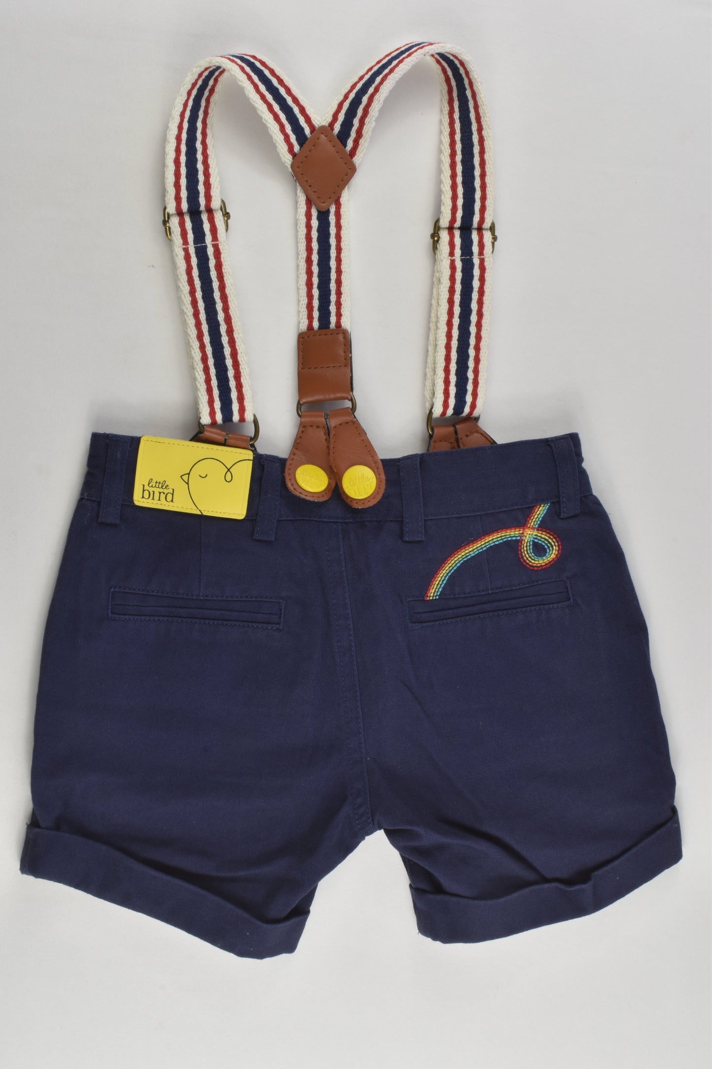 Little Bird Size 1 Suspender Shorts with Rainbow and Fruit Details