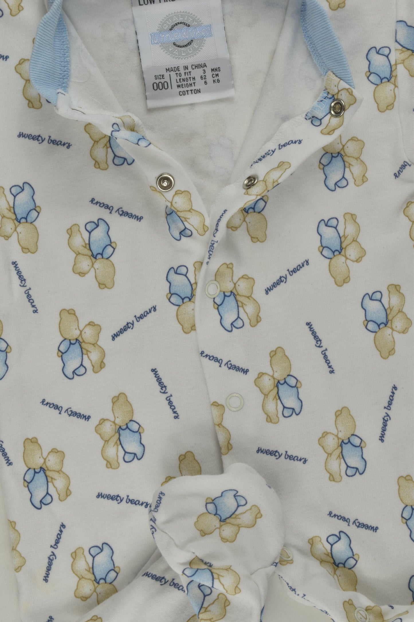 Little Wishes Size 000 'Sweet Bears' Footed Romper