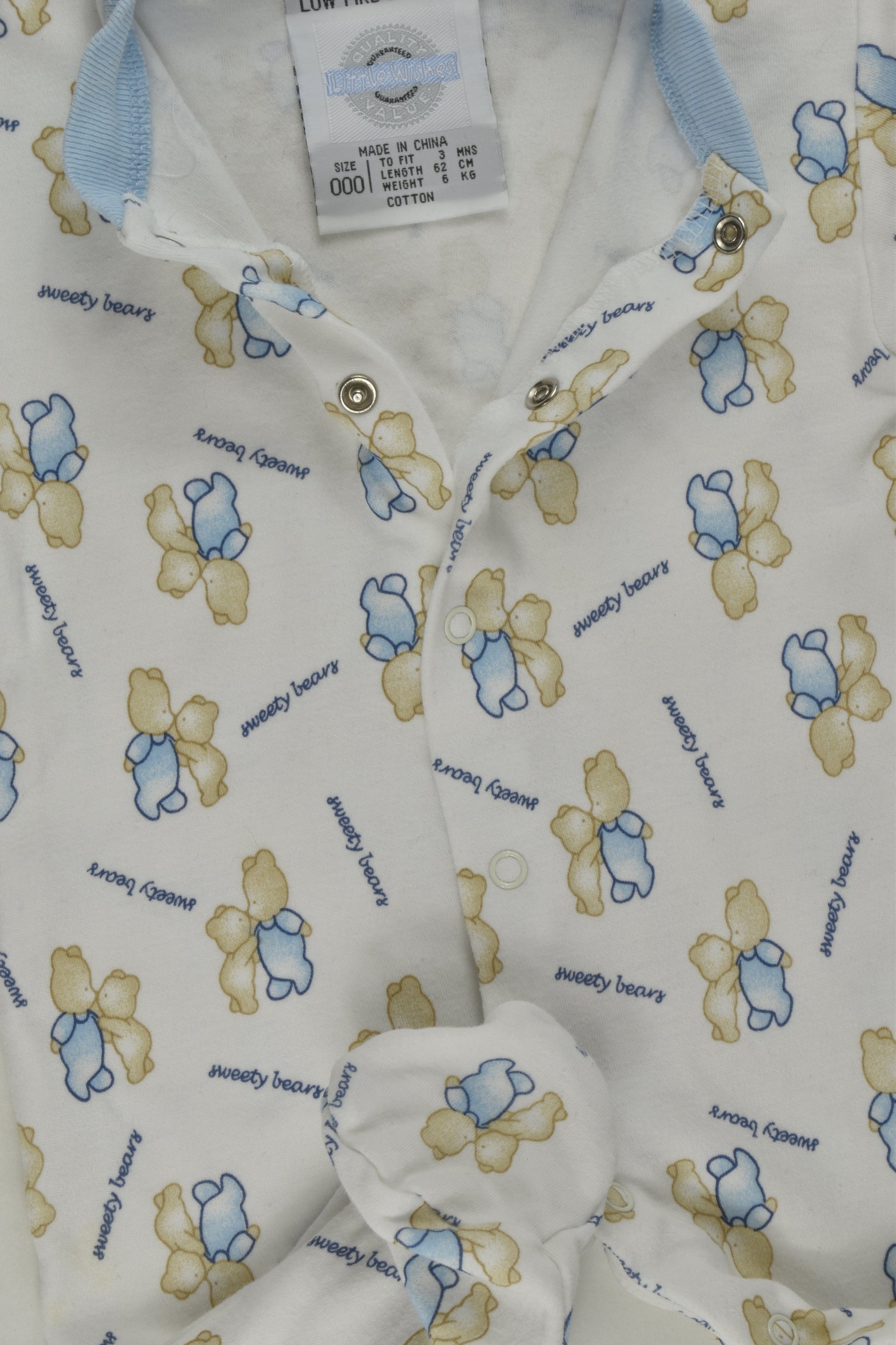 Little Wishes Size 000 'Sweet Bears' Footed Romper