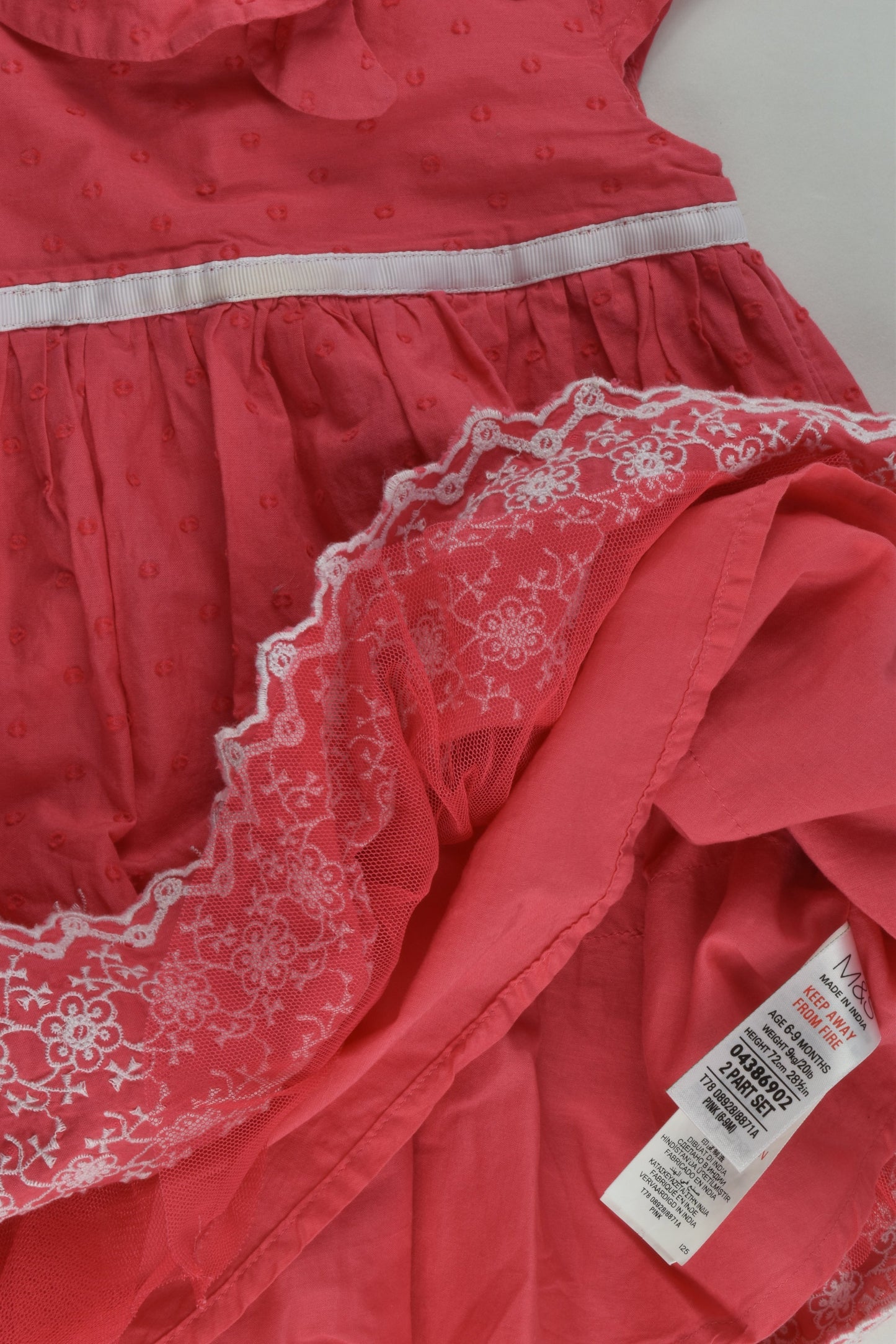 Marks & Spencer Size 0 (6-9 months) Lined Lace Hem Dress
