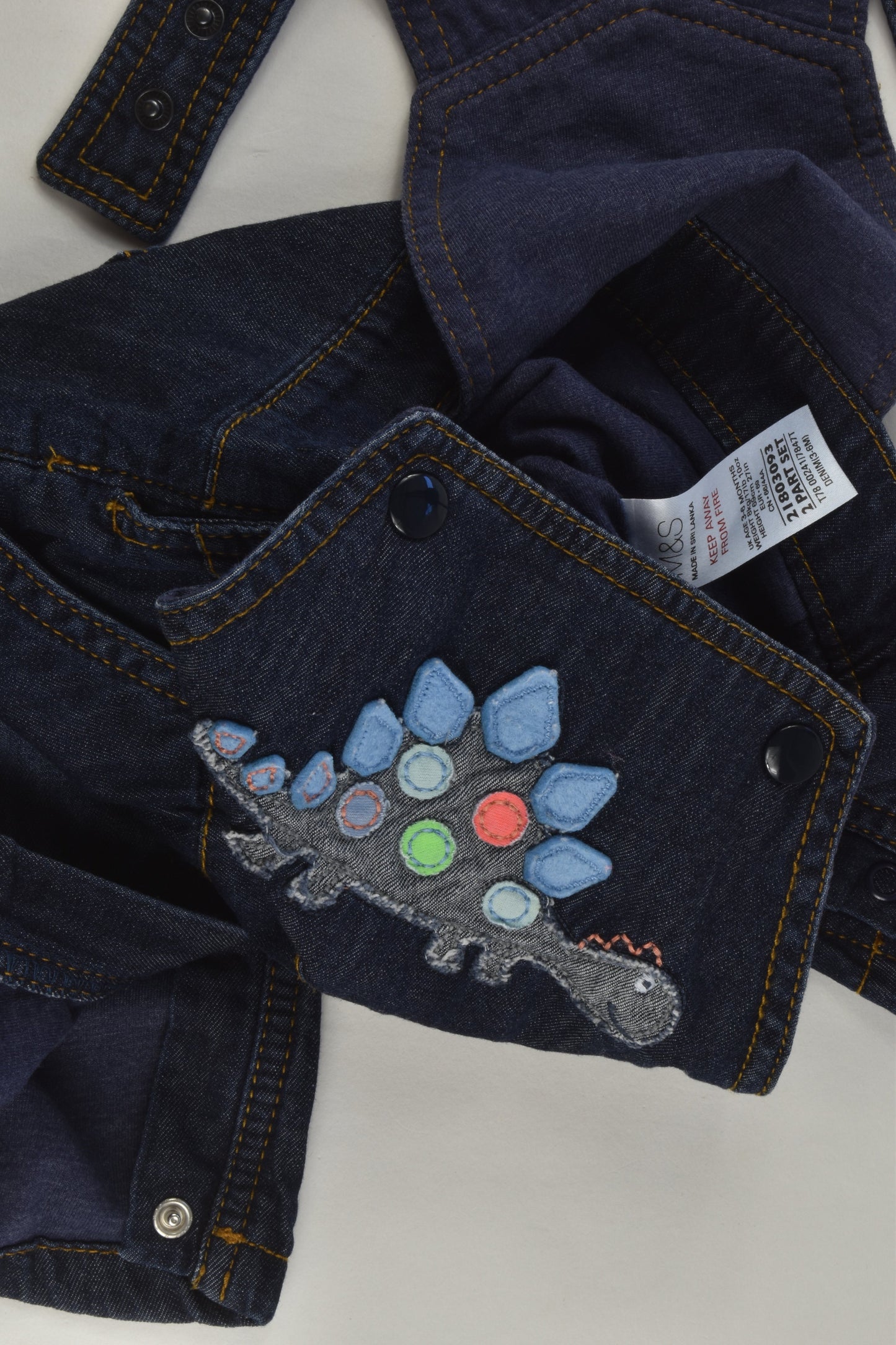 Marks & Spencer Size 00 (3-6 months) Dinosaur Denim Overalls