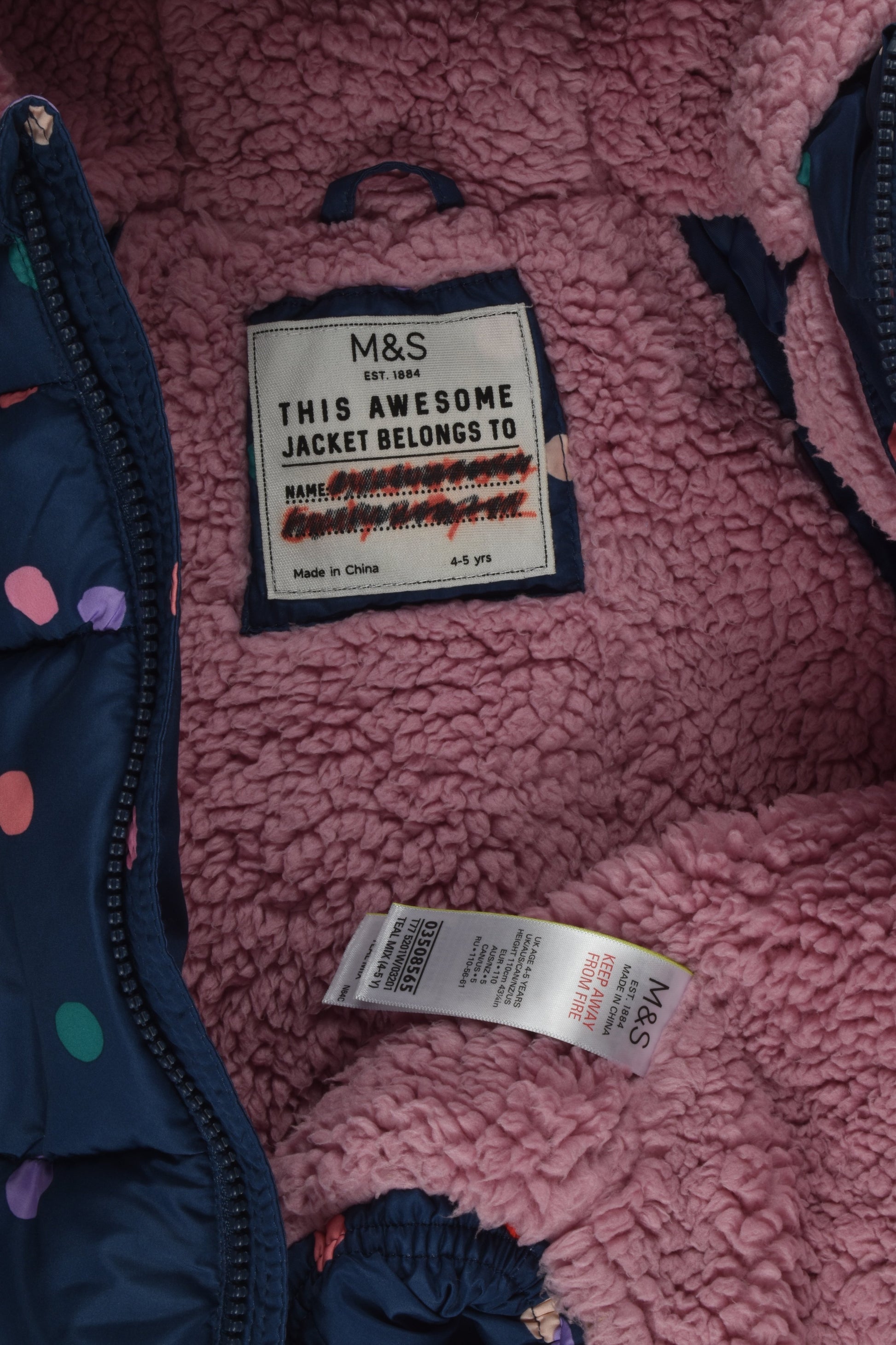 Marks & Spencer Size 4-5 Polka Dots Puffer Jacket