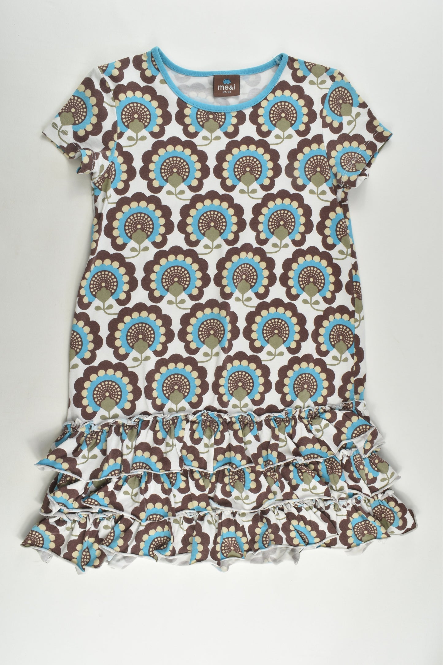 Me&i Size 7-8 (122/128 cm) Retro Flowers and Ruffle Hem Dress