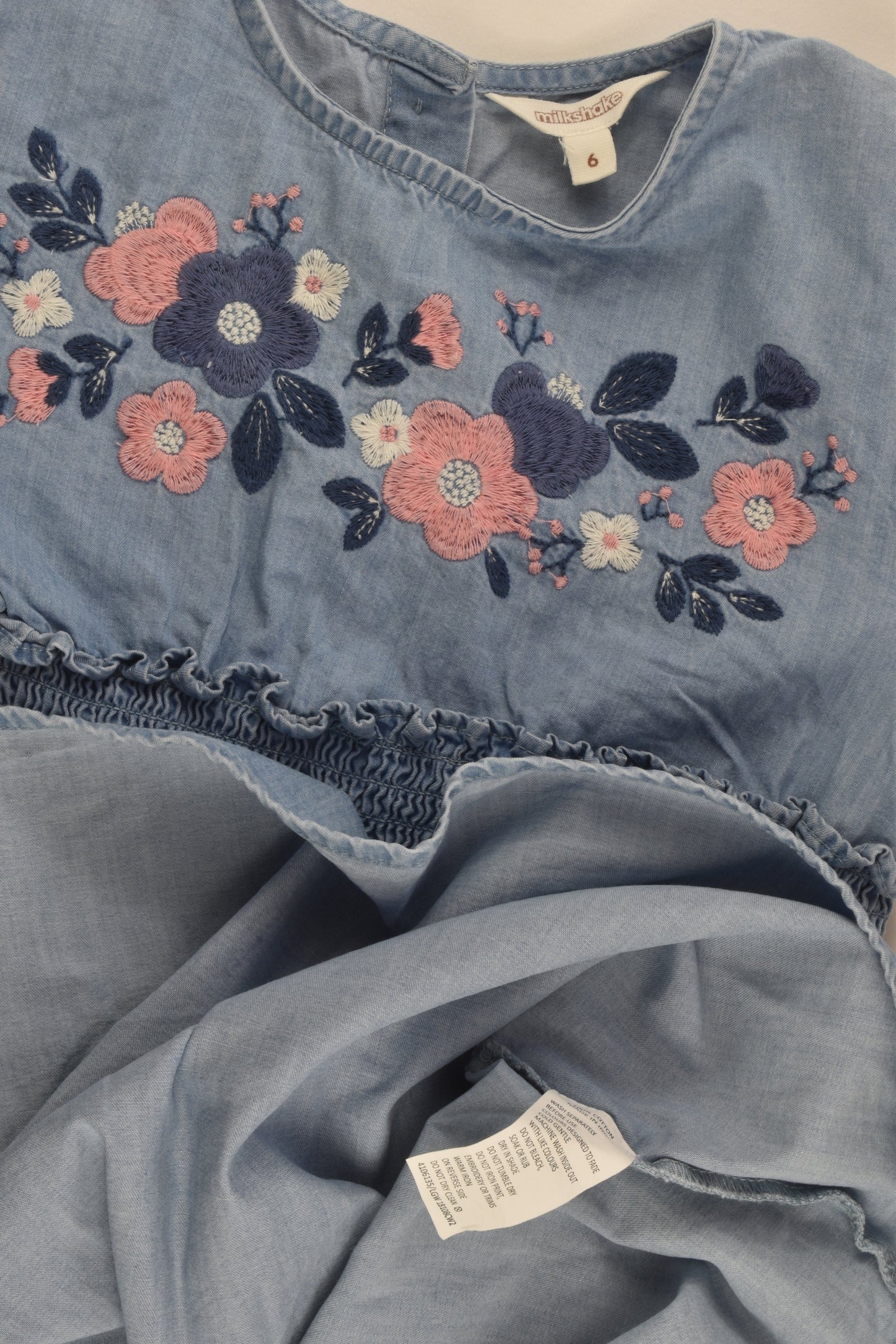 Milkshake Size 6 Lightweight Denim Dress with Floral Embroidery