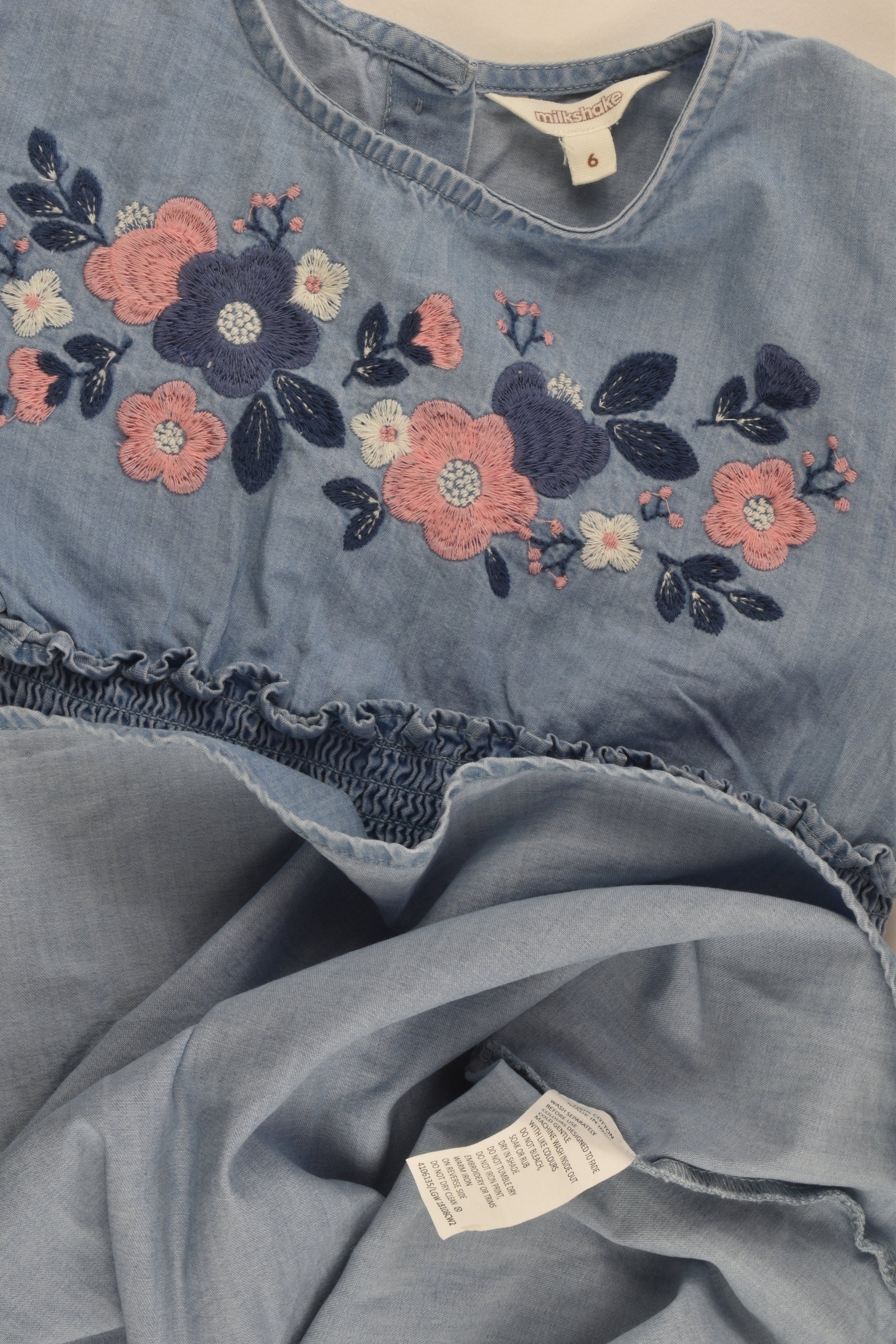 Milkshake Size 6 Lightweight Denim Dress with Floral Embroidery