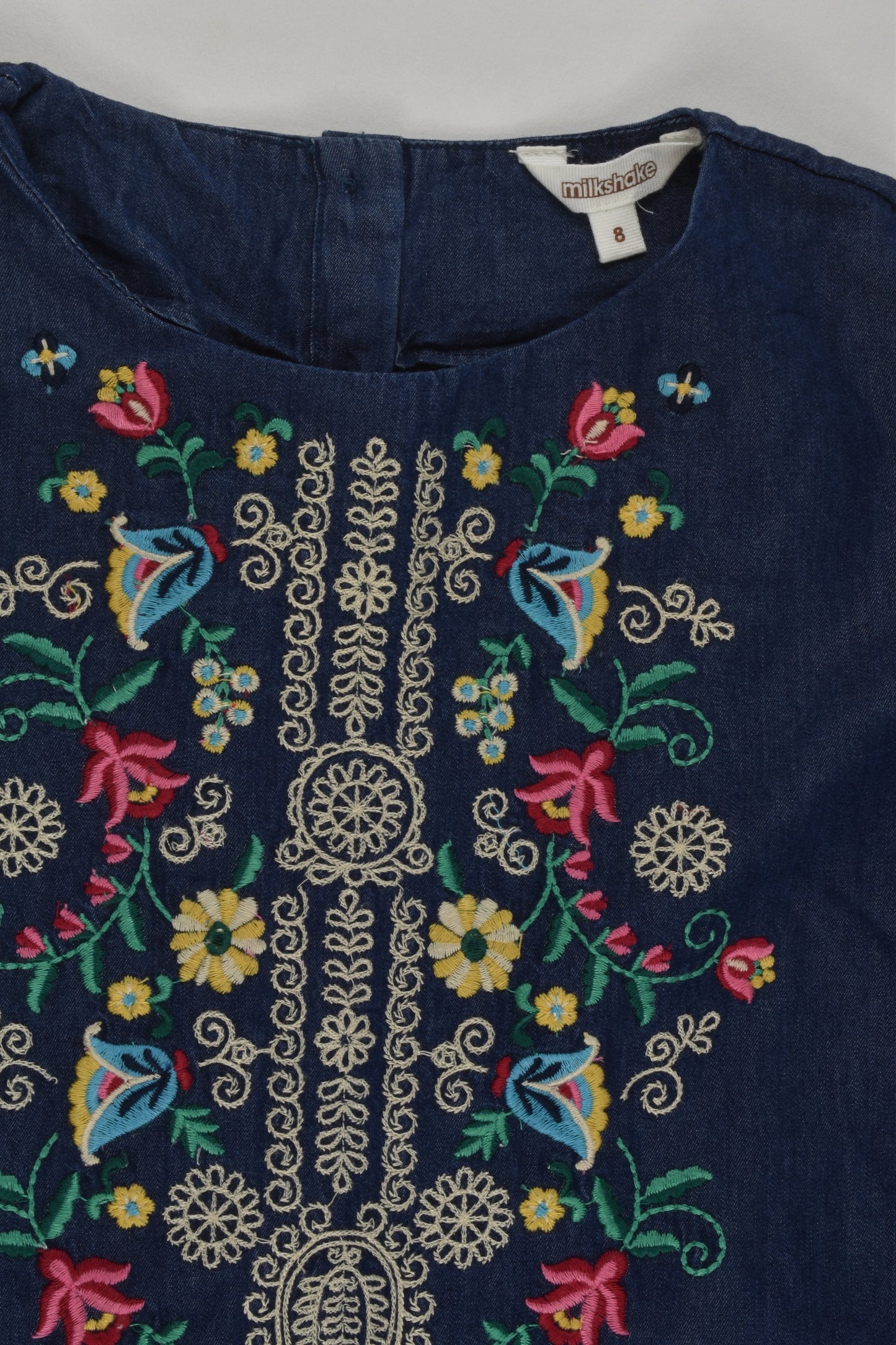 Milkshake Size 8 Lightweight Denim Dress with Floral Embroidery