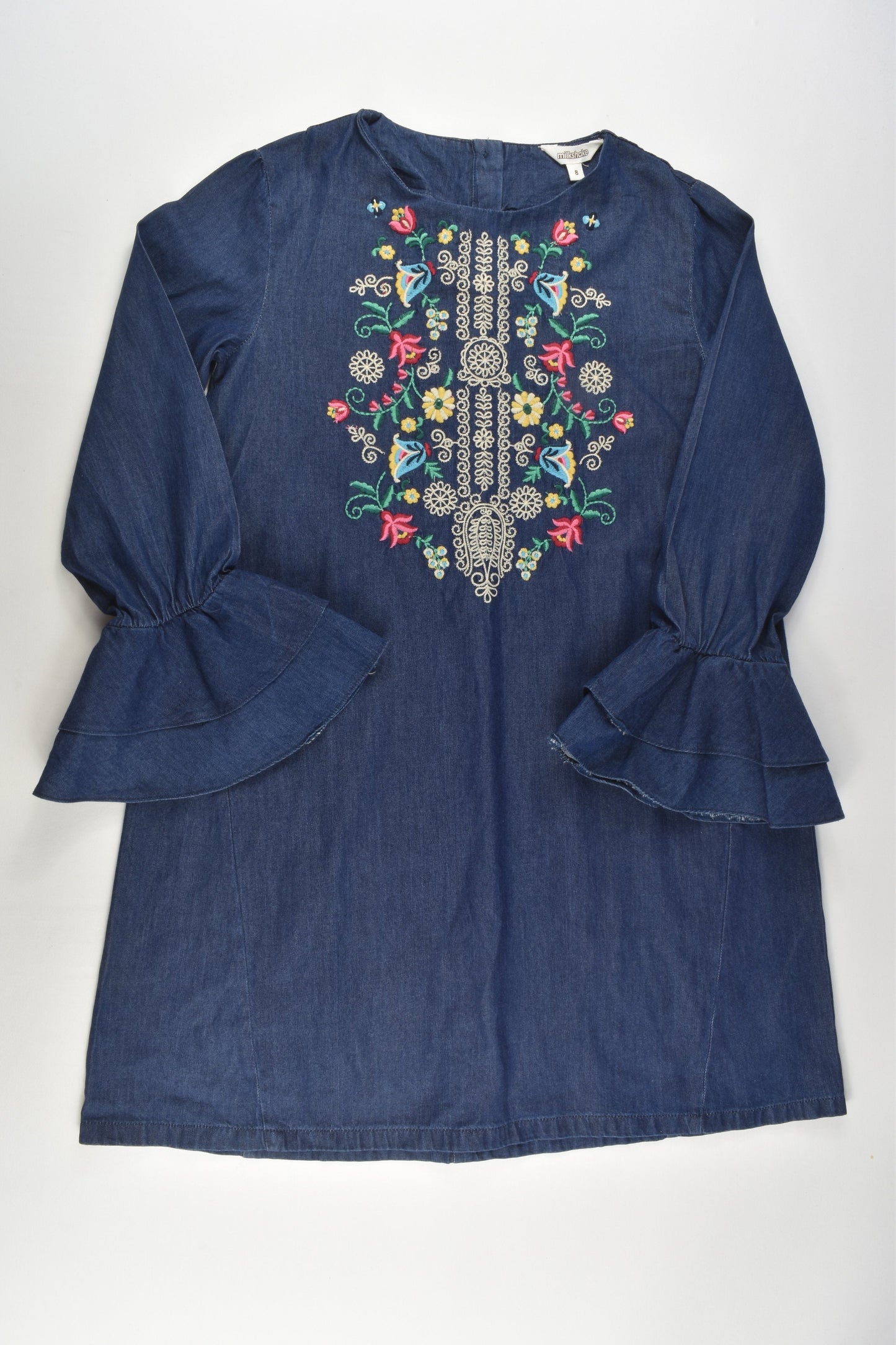 Milkshake Size 8 Lightweight Denim Dress with Floral Embroidery