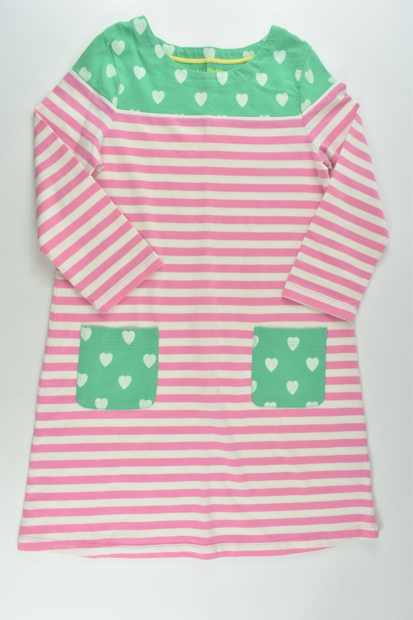 Mini Boden Size 9-10 Stripes and Love Hearts Dress