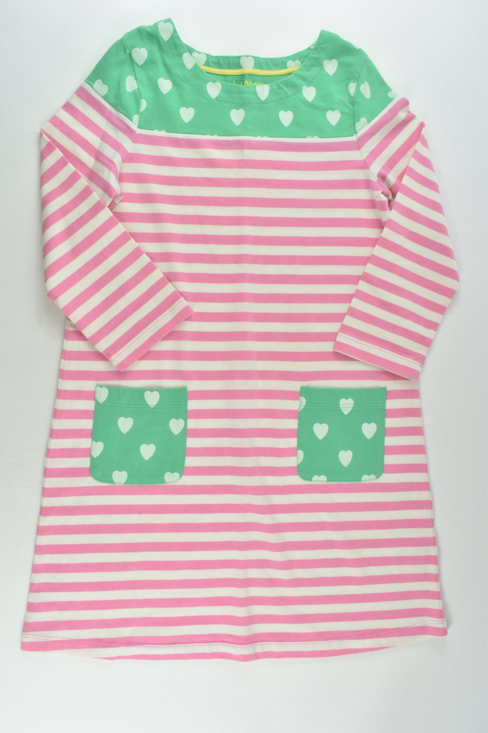 Mini Boden Size 9-10 Stripes and Love Hearts Dress
