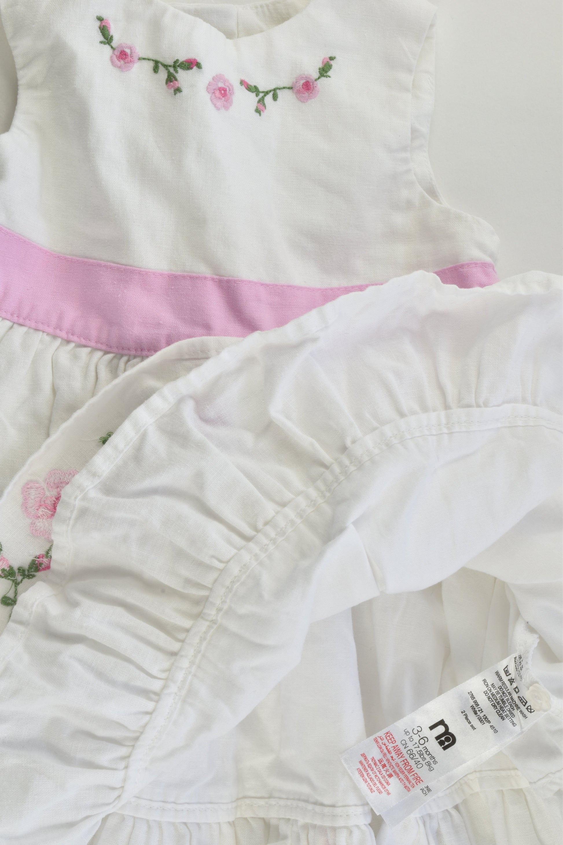 Mothercare Size 00 (3-6 months) Linen/Cotton Lined Dress and Bloomers