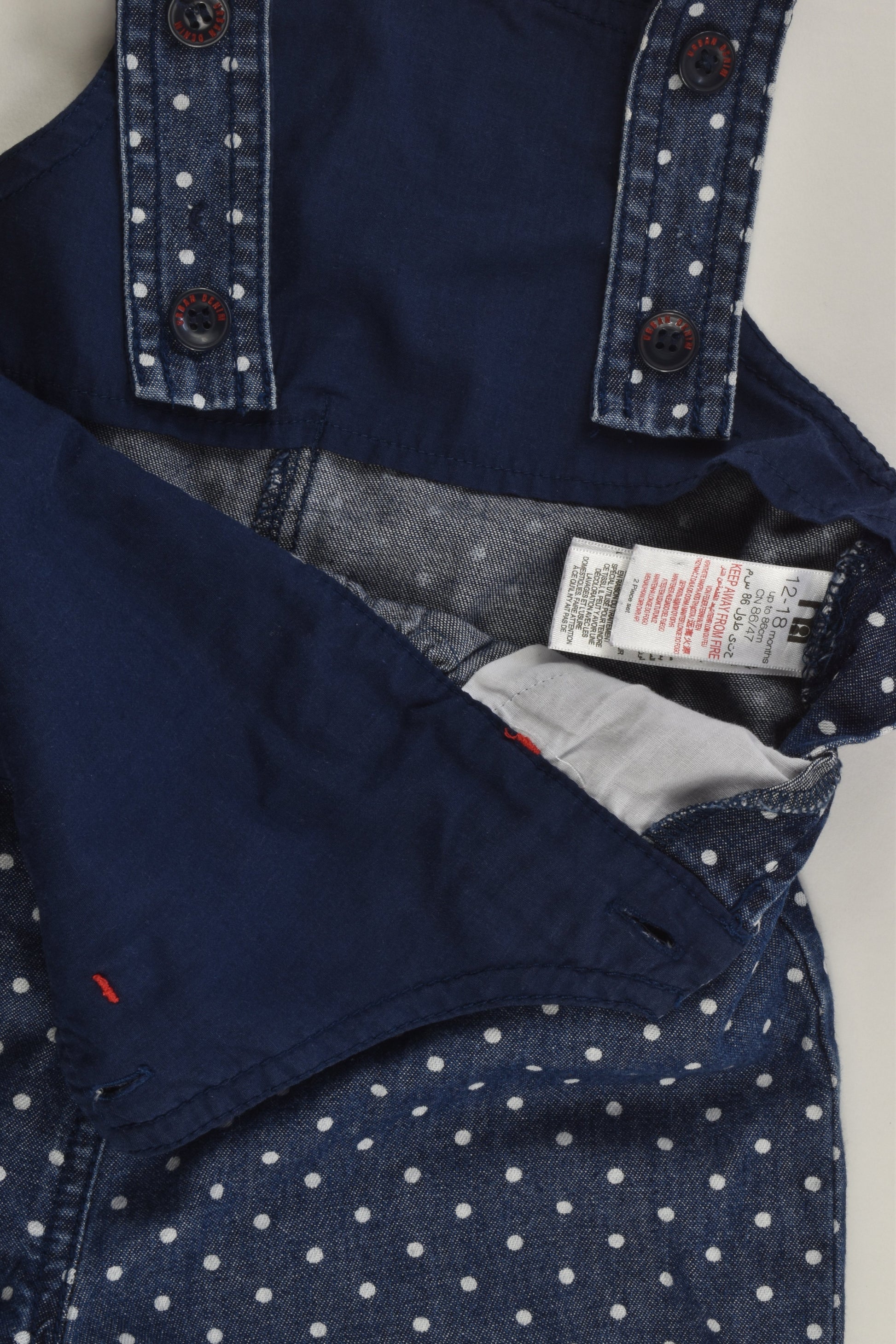 Mothercare Size 1 (12-18 months, 86 cm) Lightweight Polka Dots Denim Short Overalls