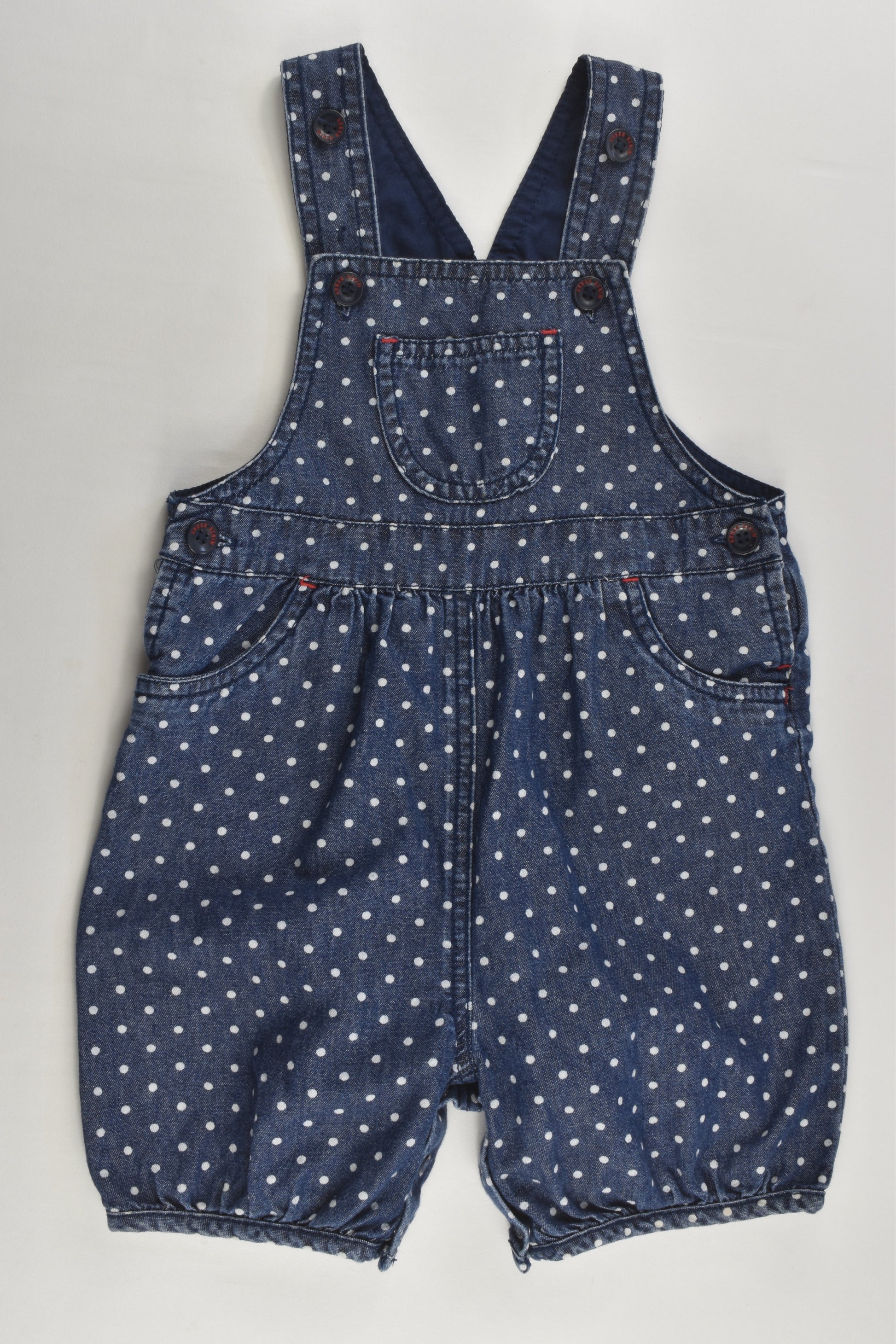 Mothercare Size 1 (12-18 months, 86 cm) Lightweight Polka Dots Denim Short Overalls