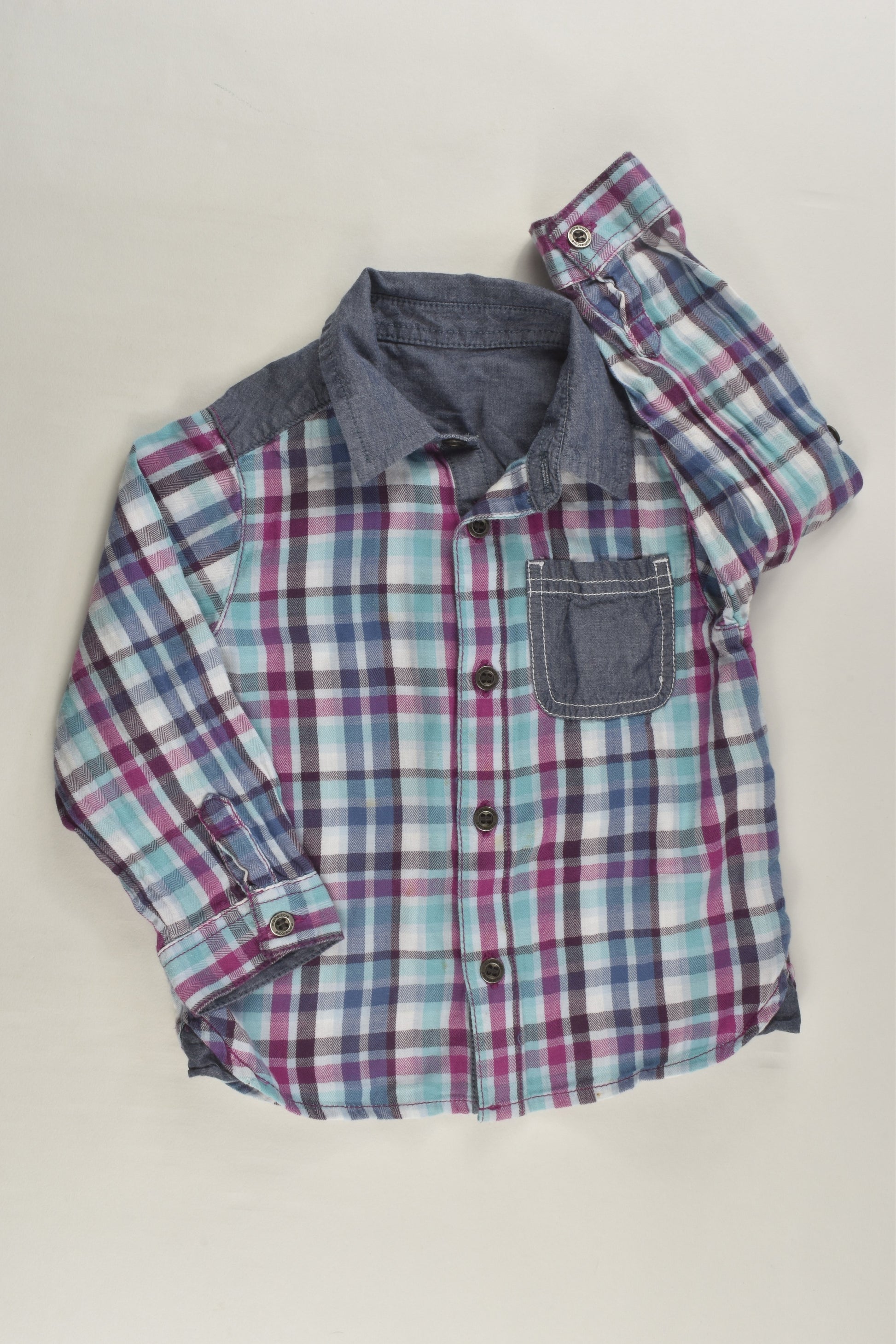 Mothercare Size 1 Checked Denim Detail Shirt