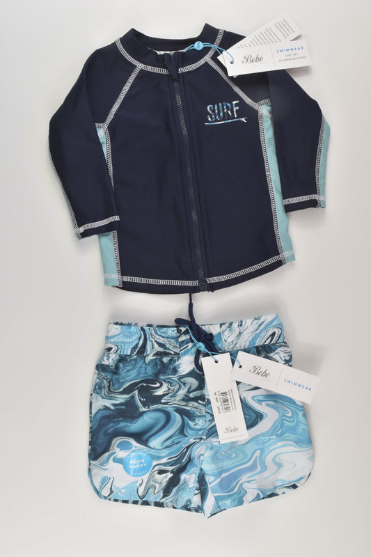NEW Bébé by Minihaha Size 00 Rashie Top and Board Shorts