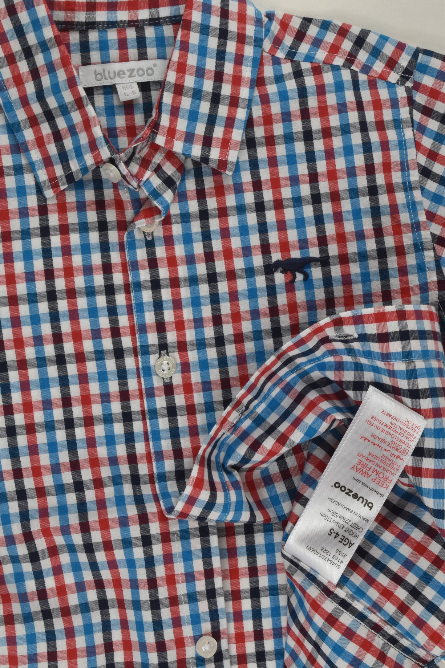NEW Bluezoo Size 4-5 Checked T-Rex Shirt