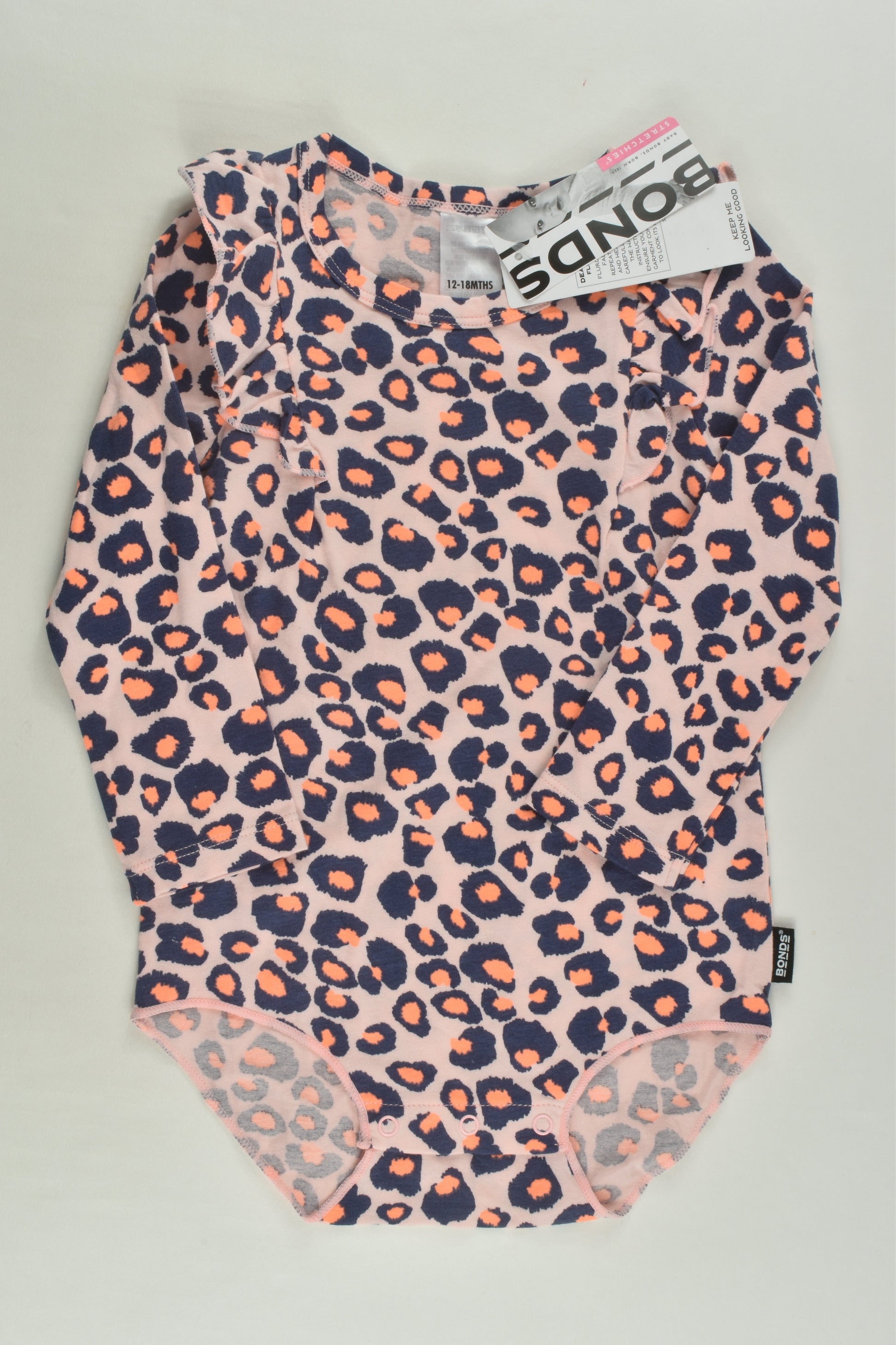 NEW Bonds Size 1 Leopard Print Ruffle Bodysuit