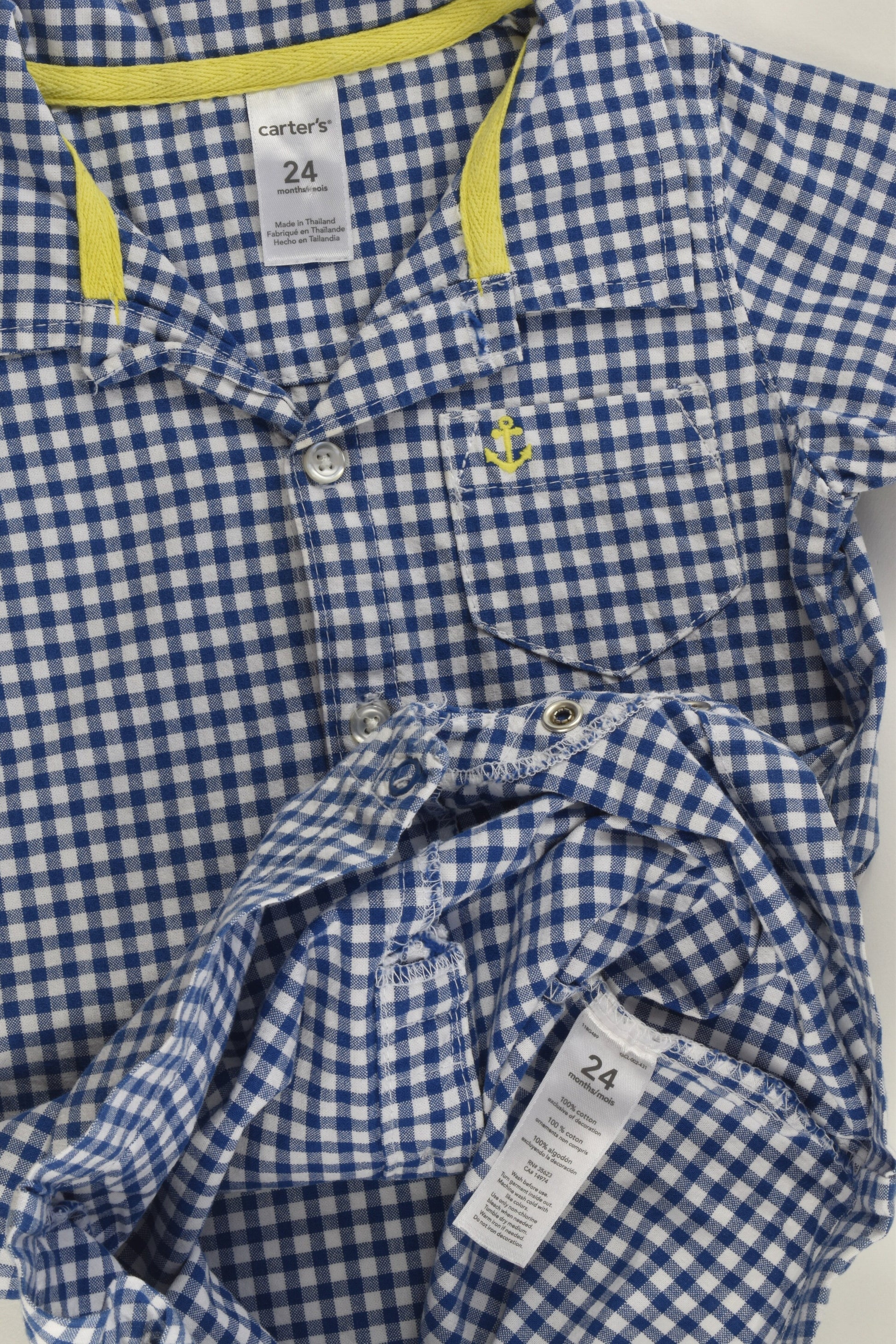 NEW Carter's Size 1-2 (24 months) Checked Anchor Short Romper