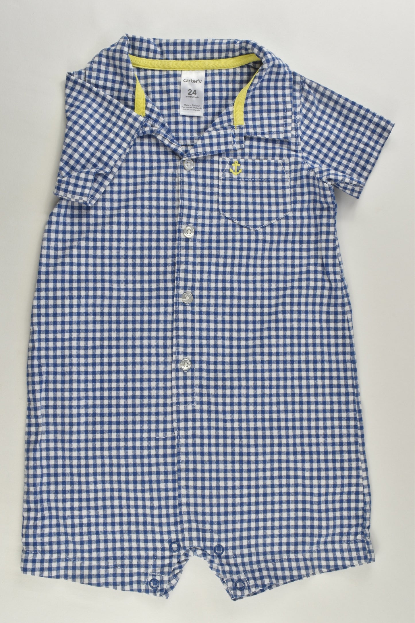 NEW Carter's Size 1-2 (24 months) Checked Anchor Short Romper