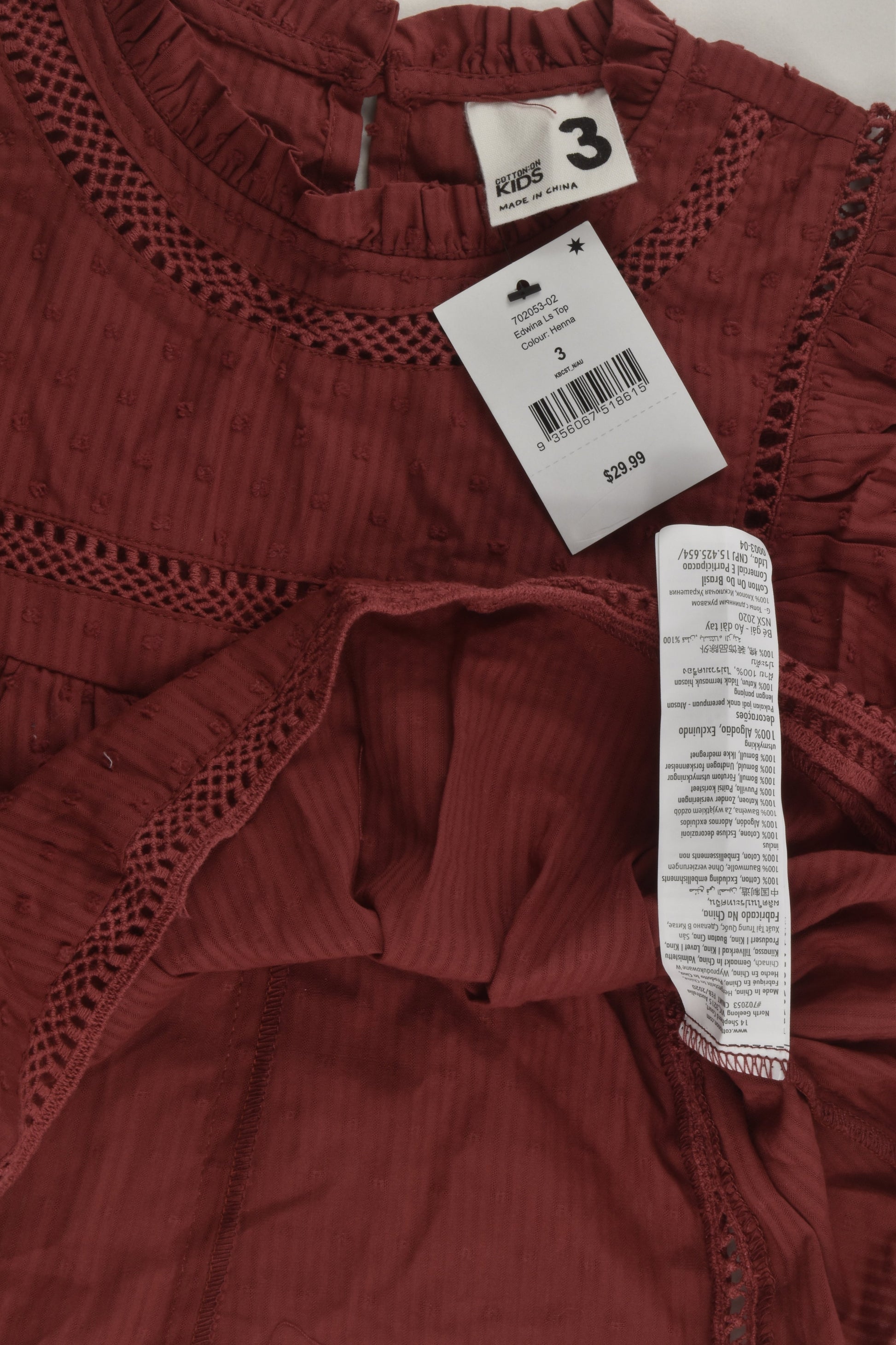 NEW Cotton On Kids Size 3 Blouse