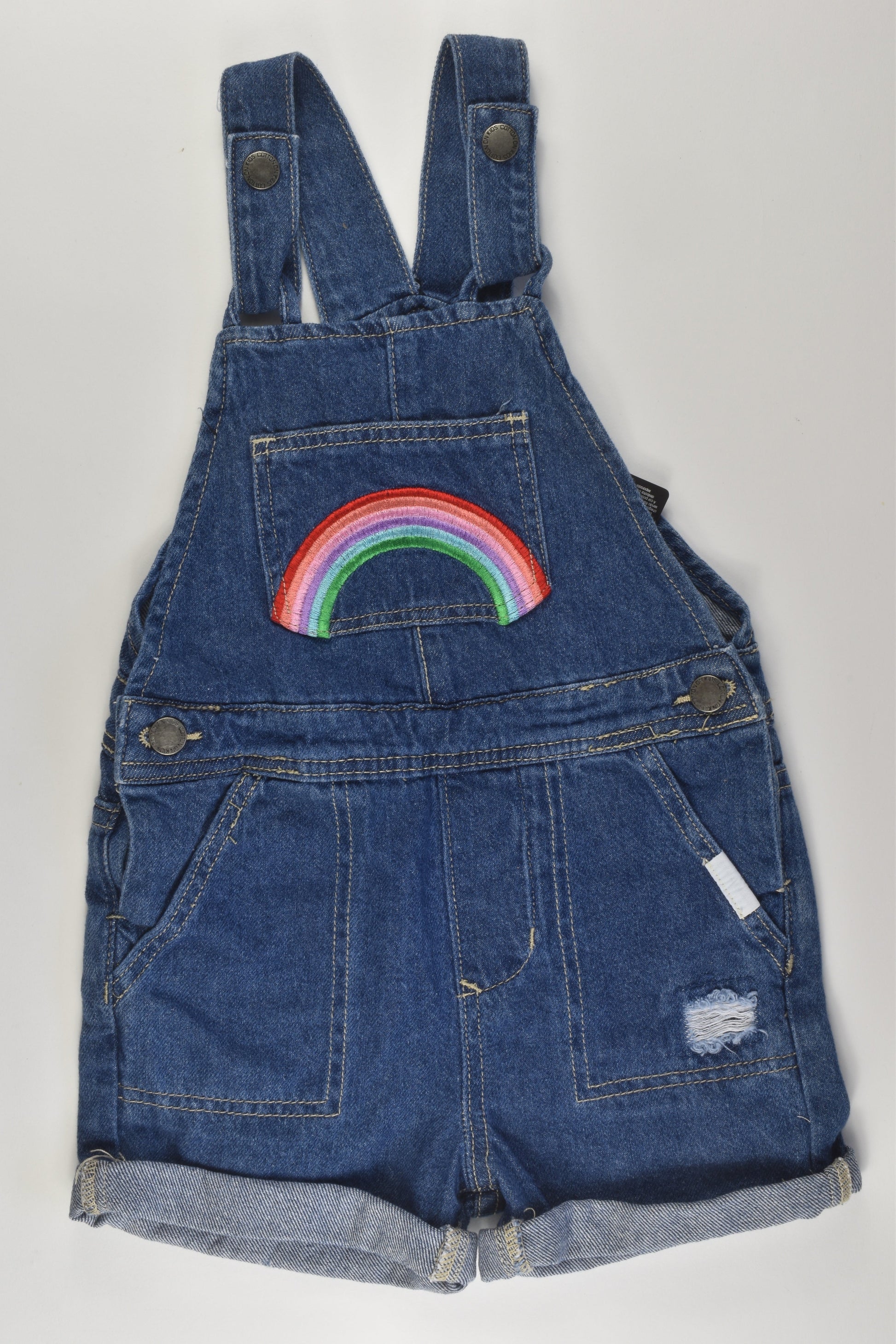 NEW Cotton On Kids Size 6 Rainbow Short Denim Overalls