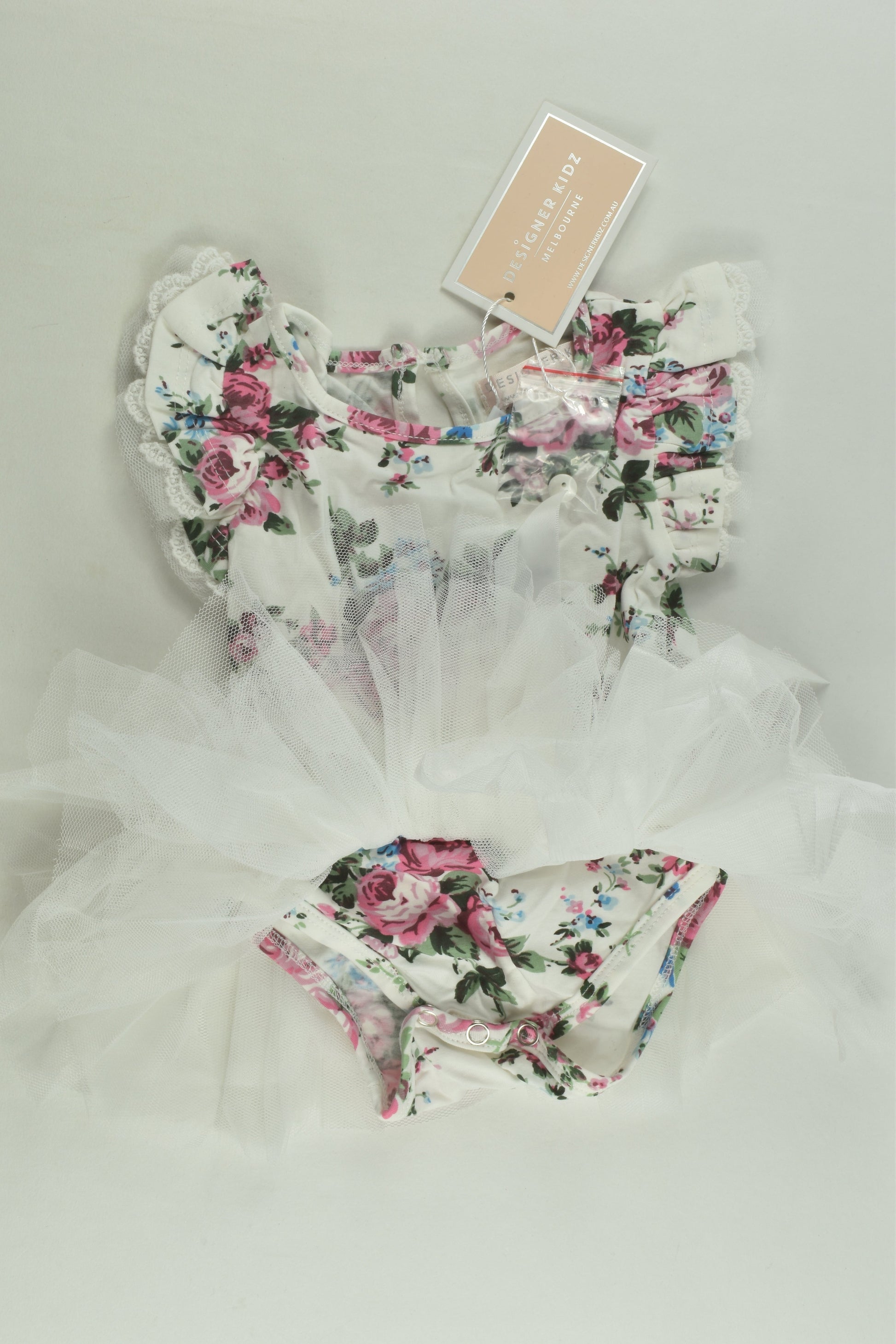 NEW Designer Kidz Size 0 Floral Tulle Bodysuit