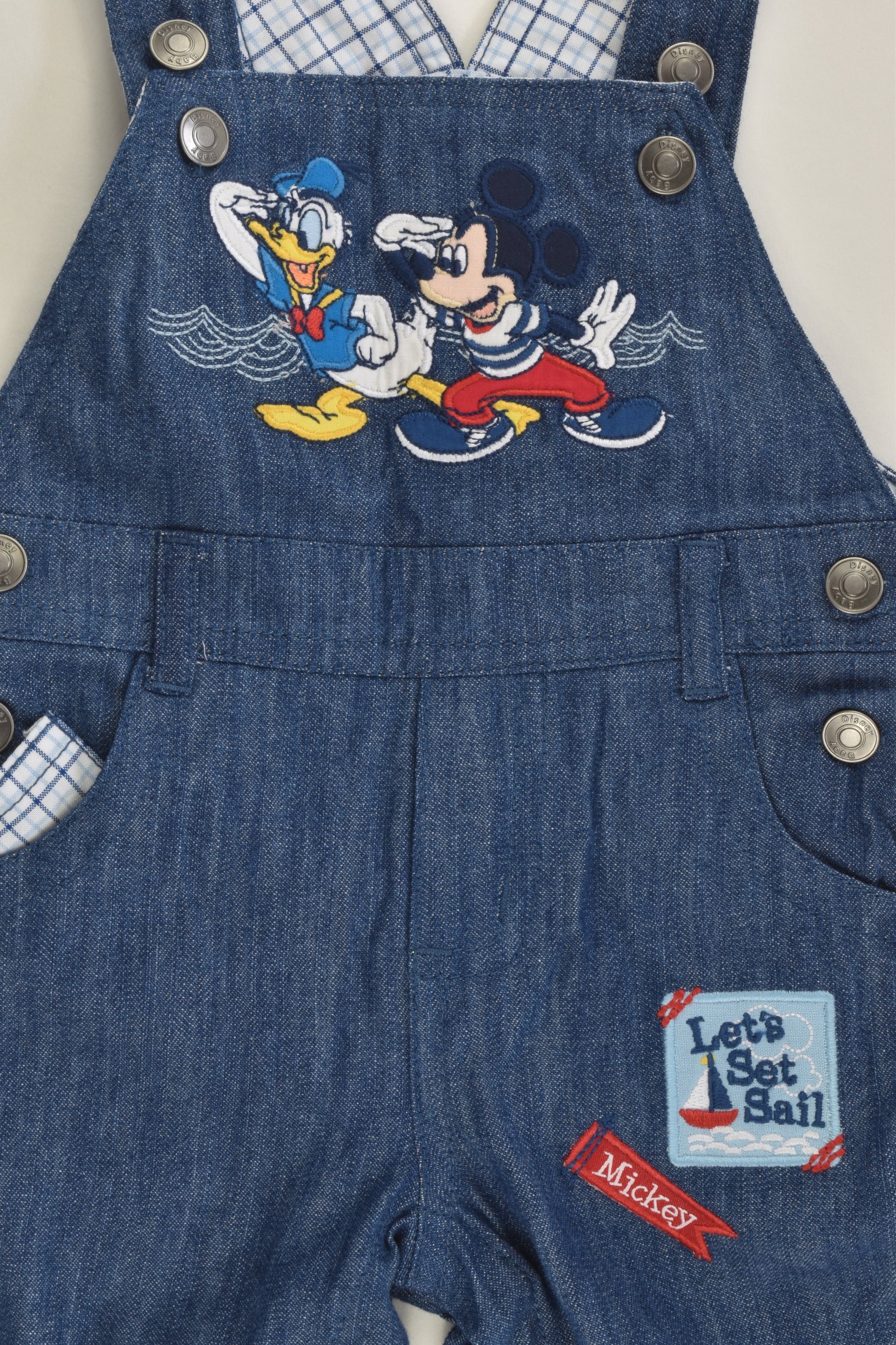 NEW Disney Baby Size 00 (3-6 months, 68 cm) Mickey Mouse and Donald Duck Lightweight Denim Overalls