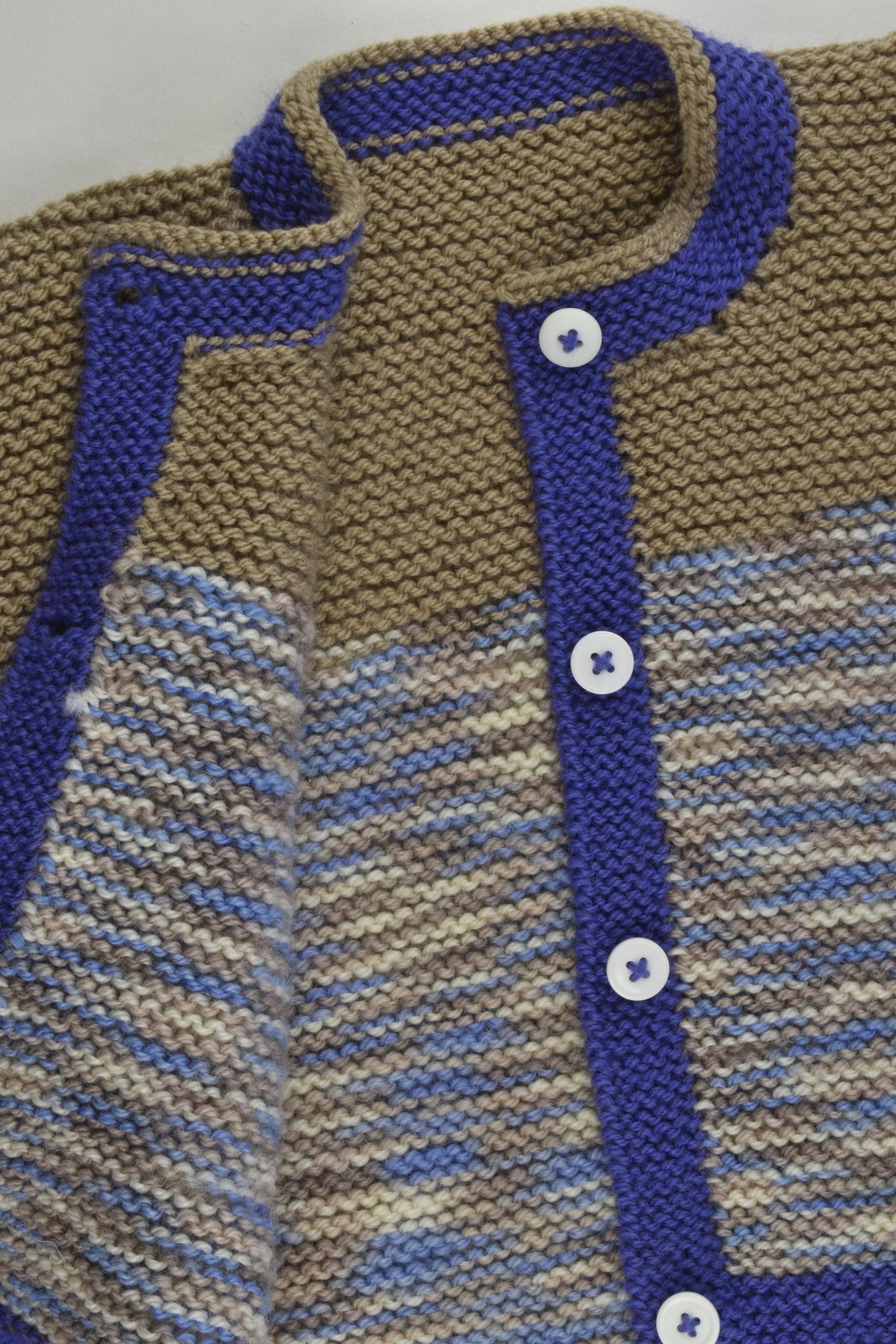 NEW Handmade Size approx 2-3 Blue and Beige Knitted Cardigan