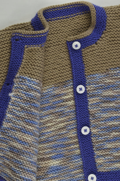 NEW Handmade Size approx 2-3 Blue and Beige Knitted Cardigan