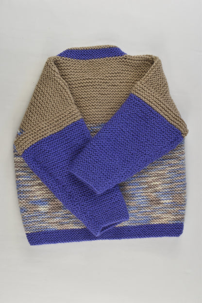 NEW Handmade Size approx 2-3 Blue and Beige Knitted Cardigan