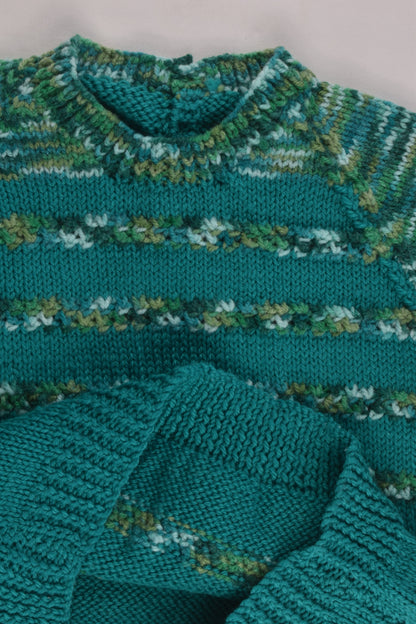NEW Handmade Size approx 3-4 Green Mix Knitted Jumper