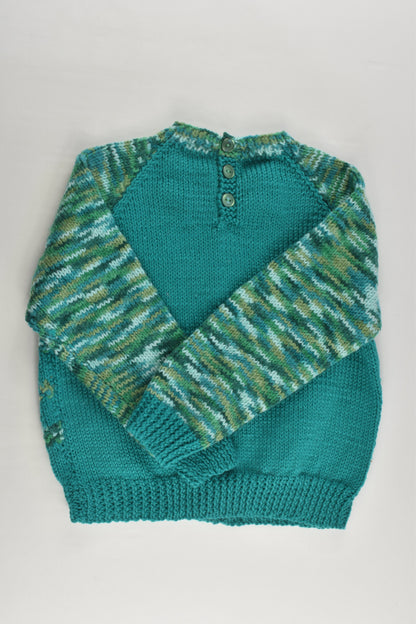 NEW Handmade Size approx 3-4 Green Mix Knitted Jumper
