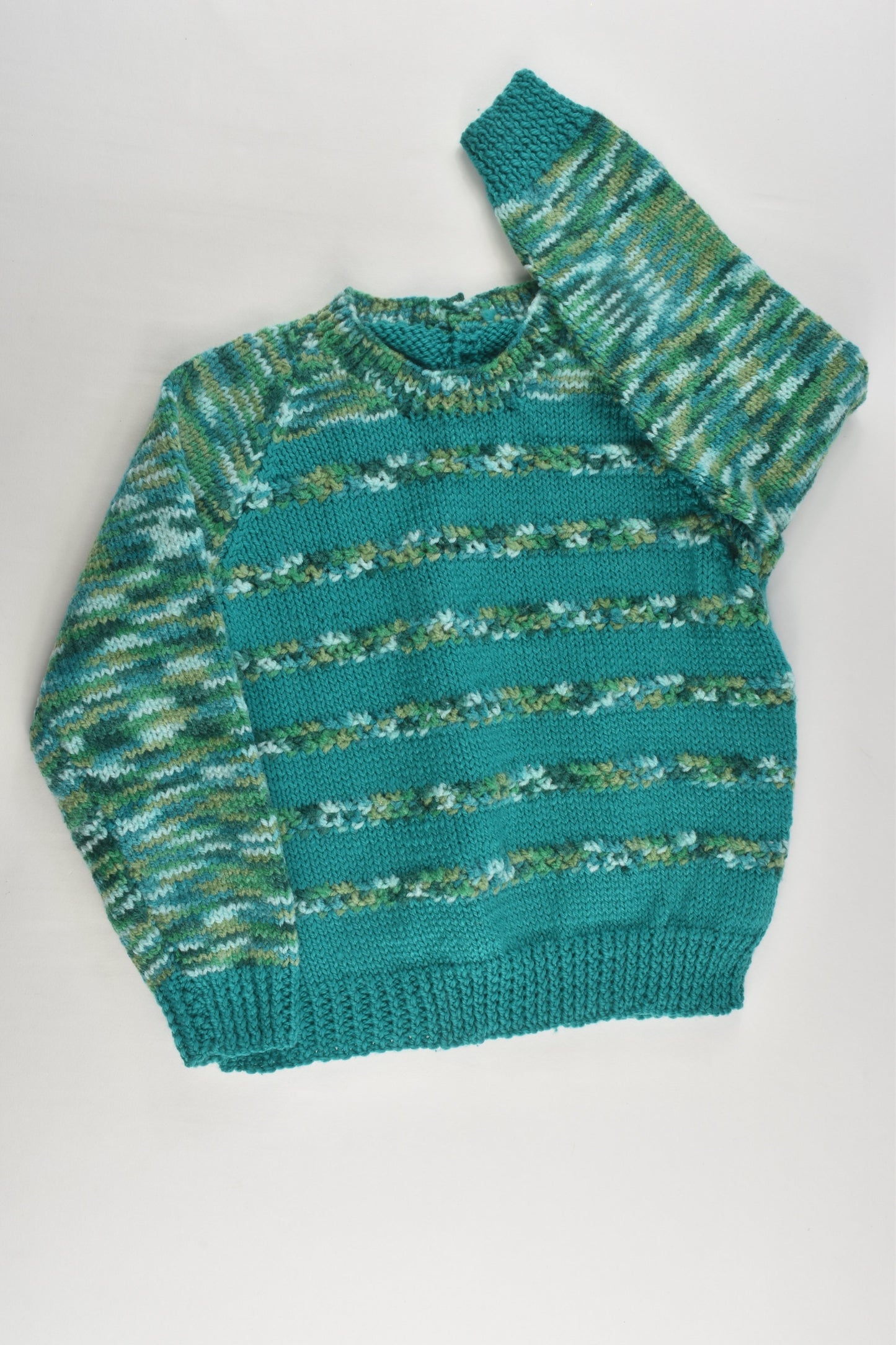 NEW Handmade Size approx 3-4 Green Mix Knitted Jumper
