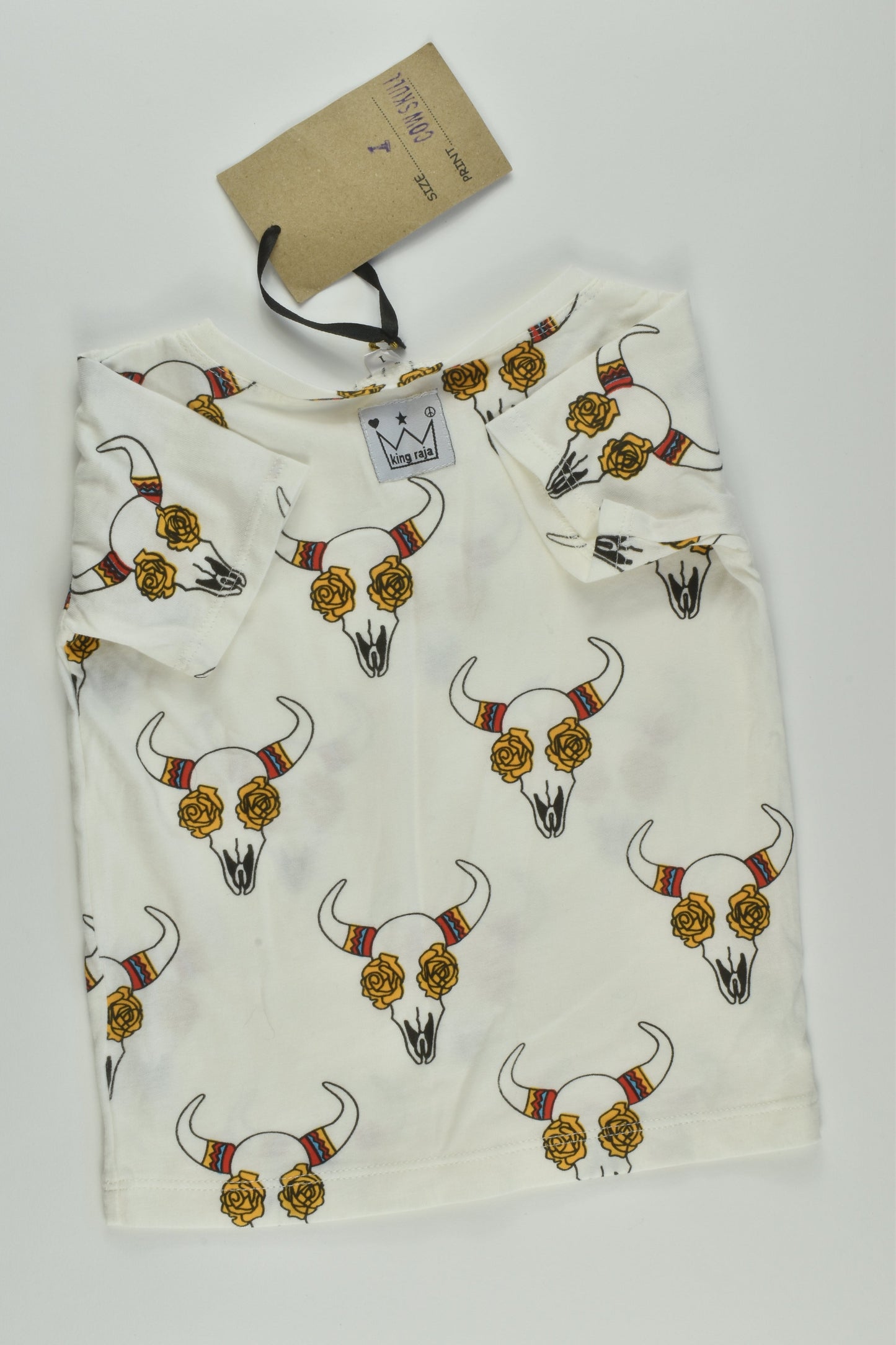 NEW King Raja Organics Size 1 Cow Skull T-shirt