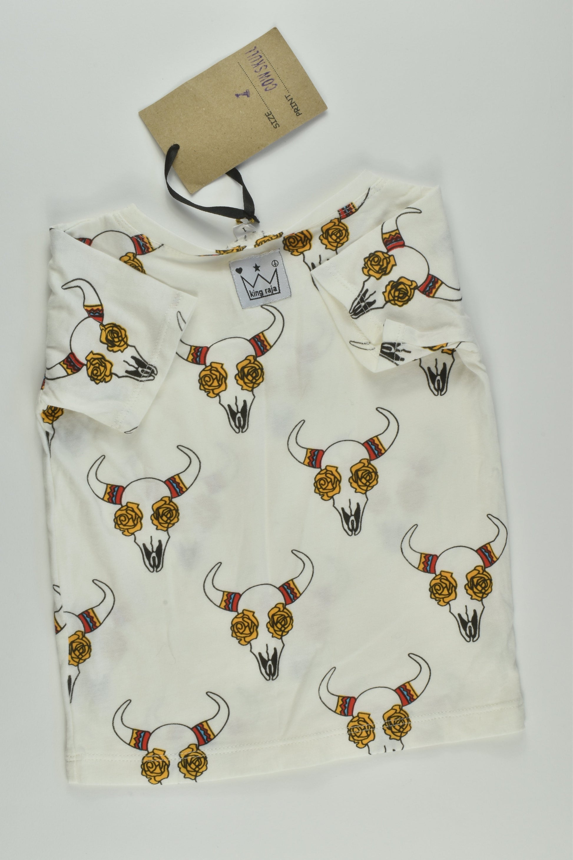 NEW King Raja Organics Size 1 Cow Skull T-shirt