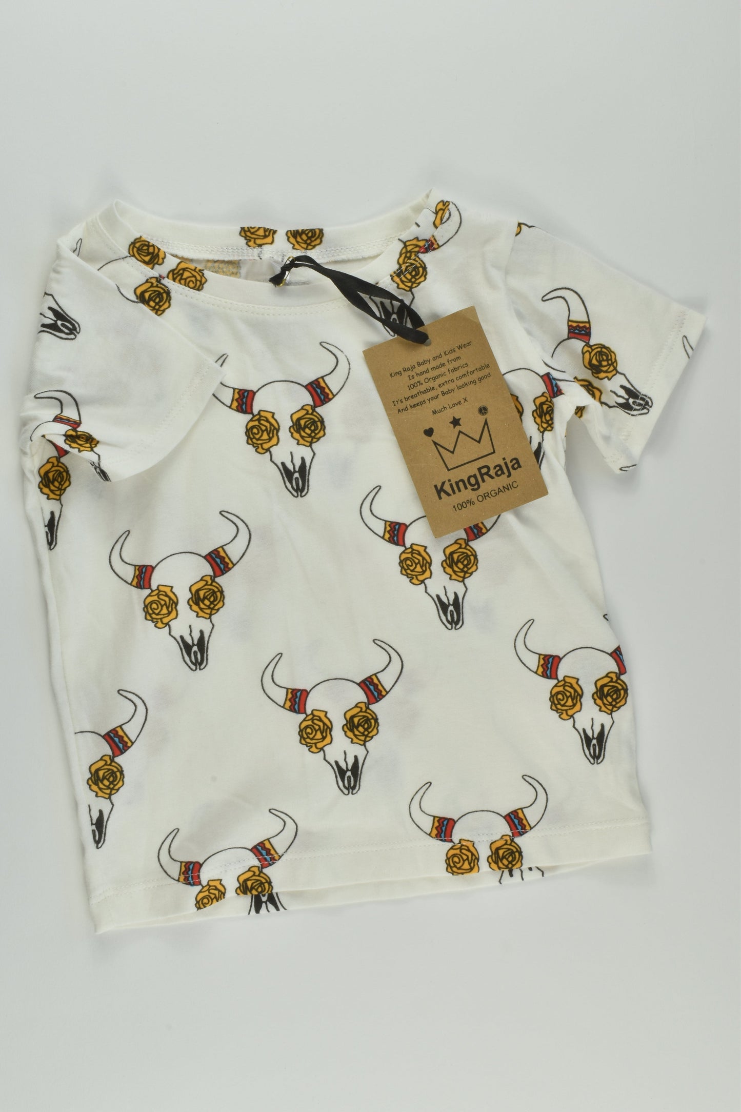 NEW King Raja Organics Size 1 Cow Skull T-shirt